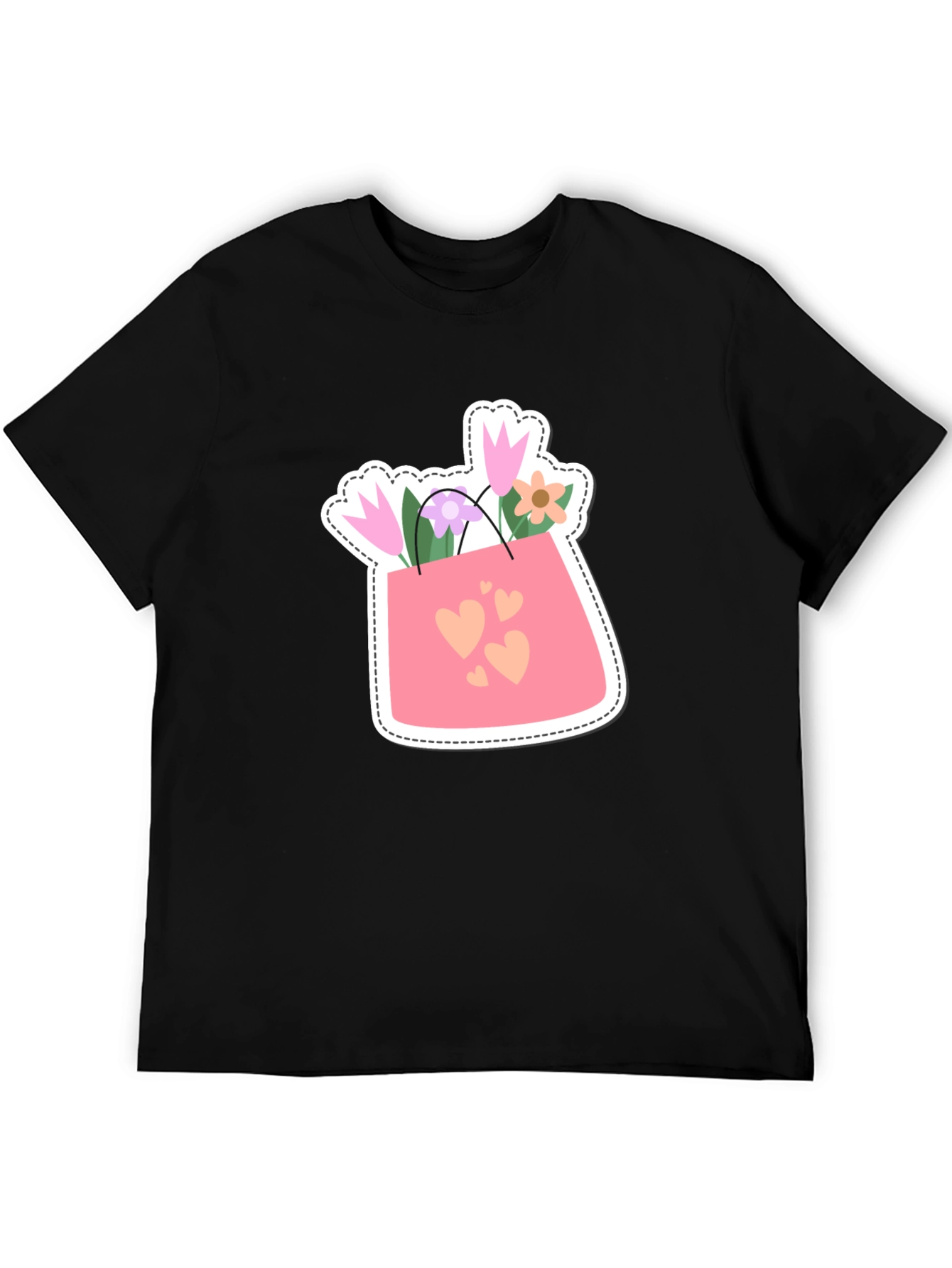 Floral Hearts Graphic Tee - Black Casual Shirt