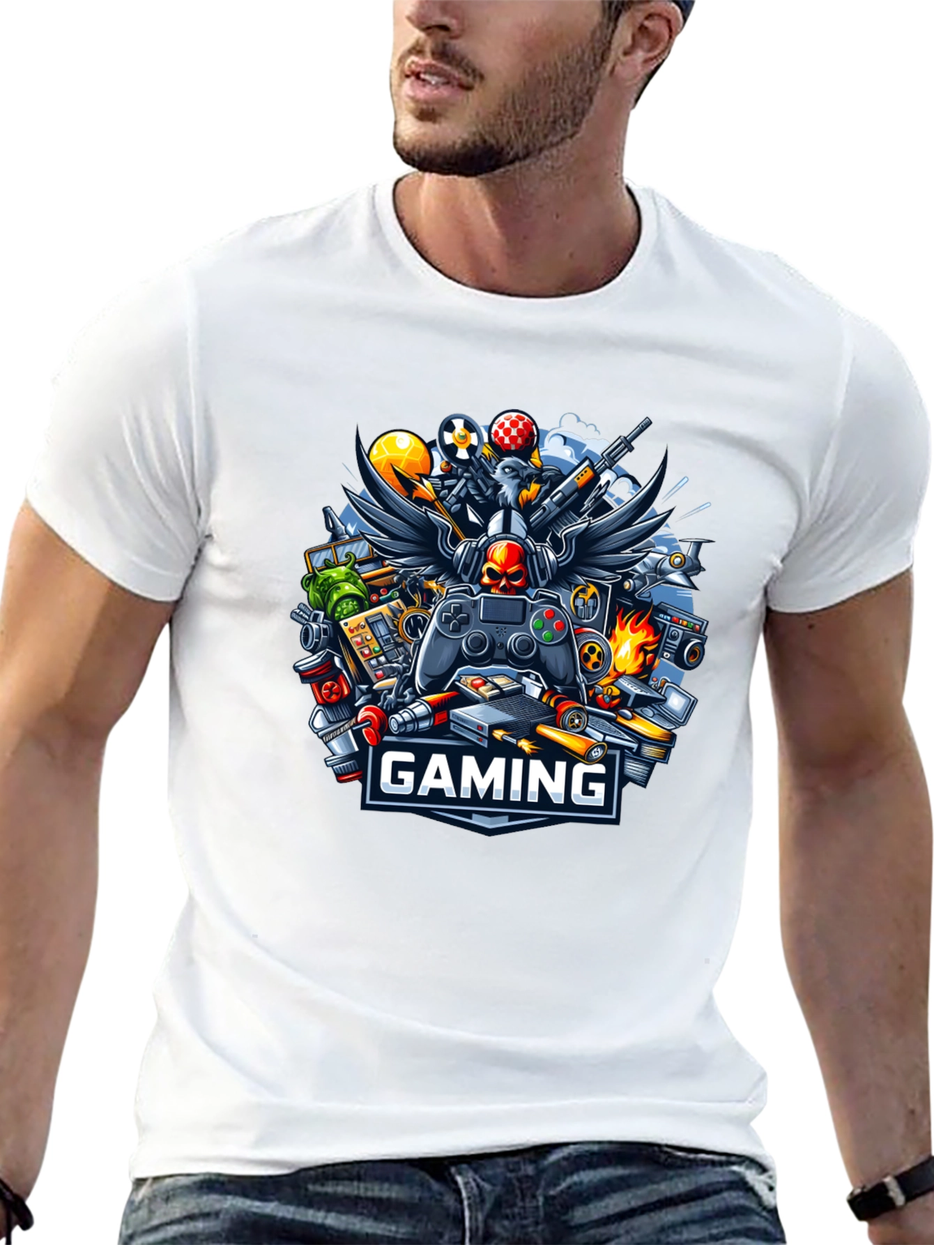 Gaming T-Shirt - Gamer Skull Controller Design
