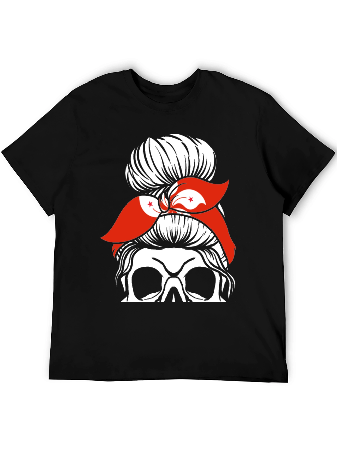 Messy Bun Skull Hong Kong Flag Graphic Tee