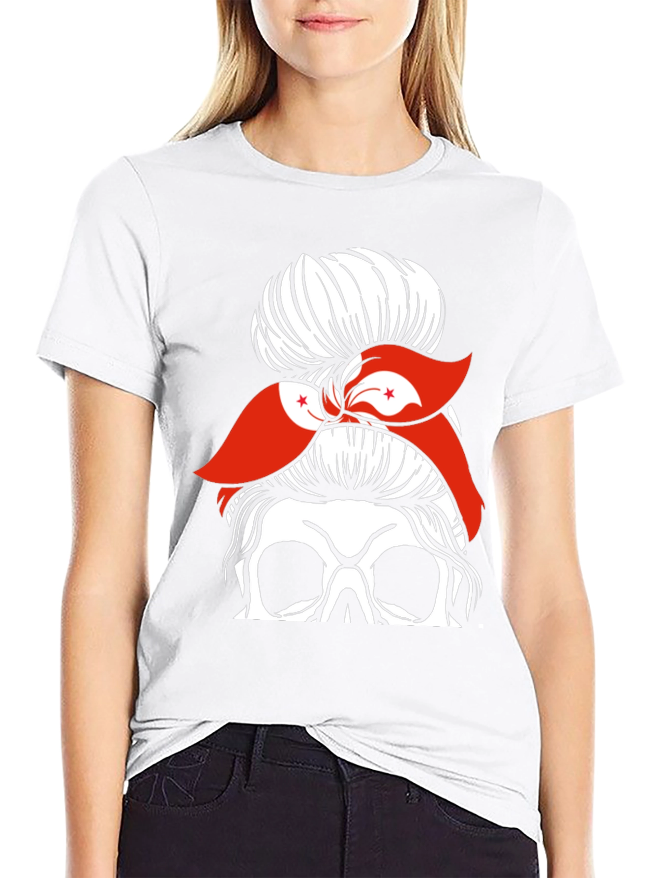 Messy Bun Skull Hong Kong Flag Graphic Tee