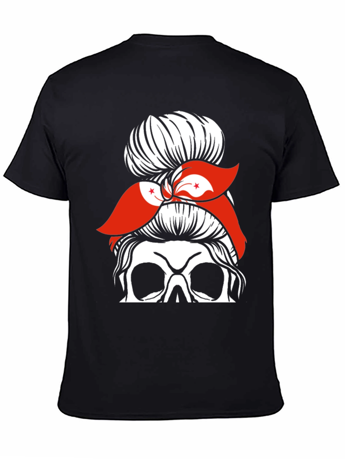 Messy Bun Skull Hong Kong Flag Graphic Tee