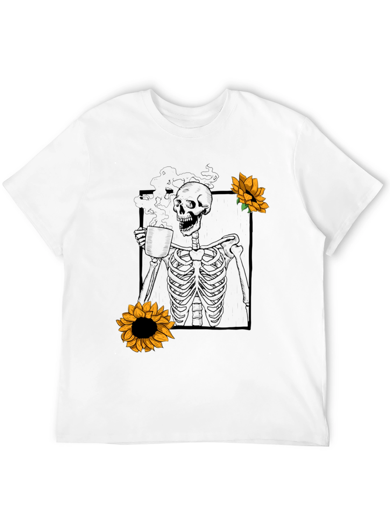 Skeleton Coffee Sunflower Graphic T-Shirt