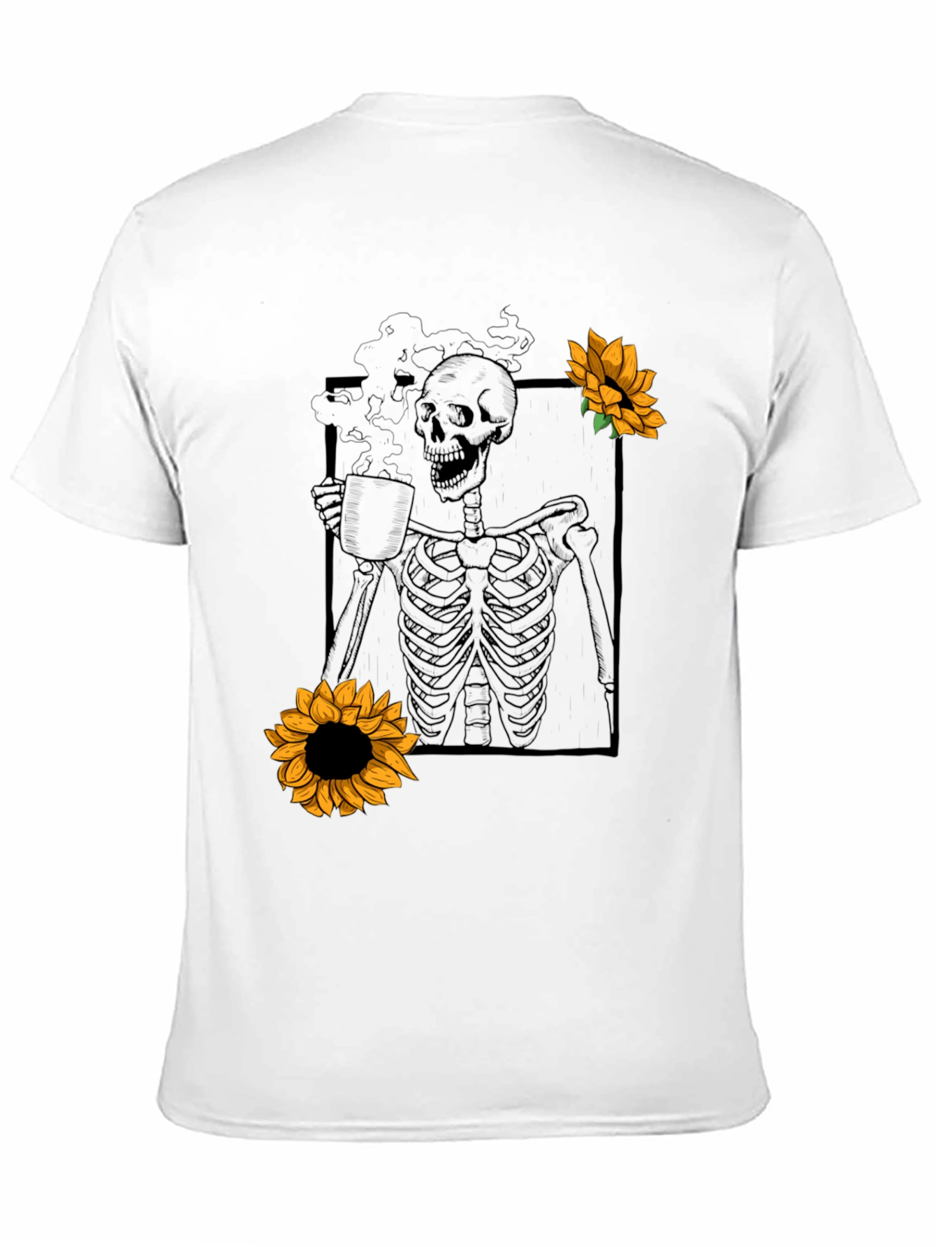Skeleton Coffee Sunflower Graphic T-Shirt