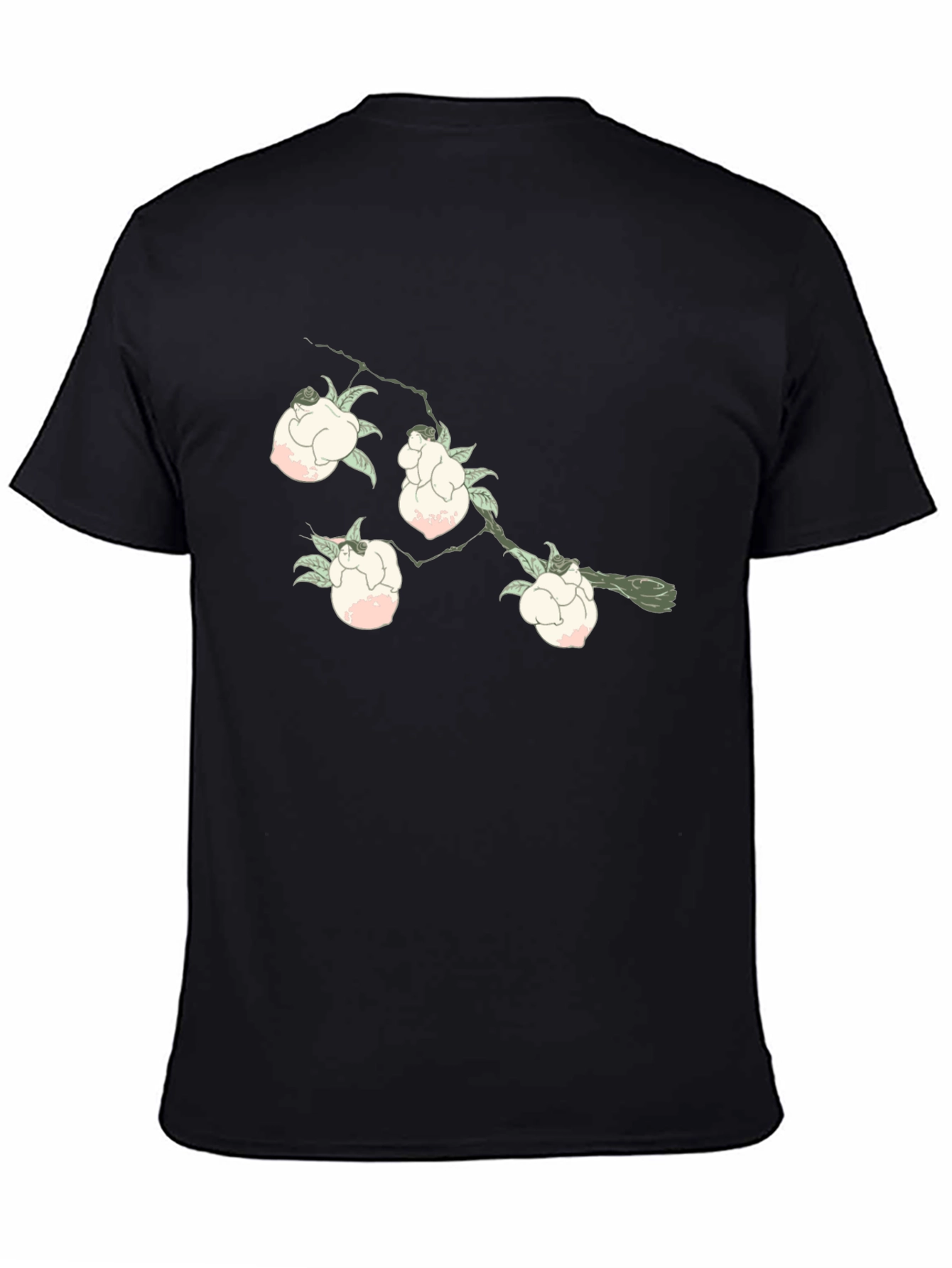 Floral Branch Print Black T-Shirt