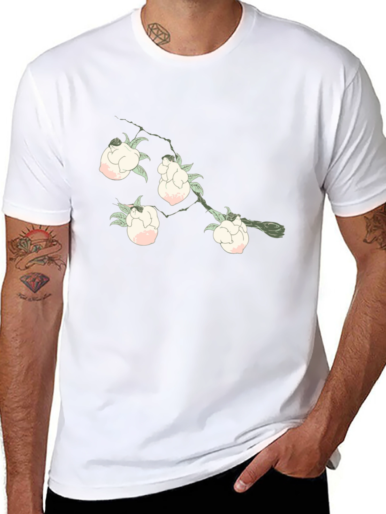 Floral Branch Print Black T-Shirt