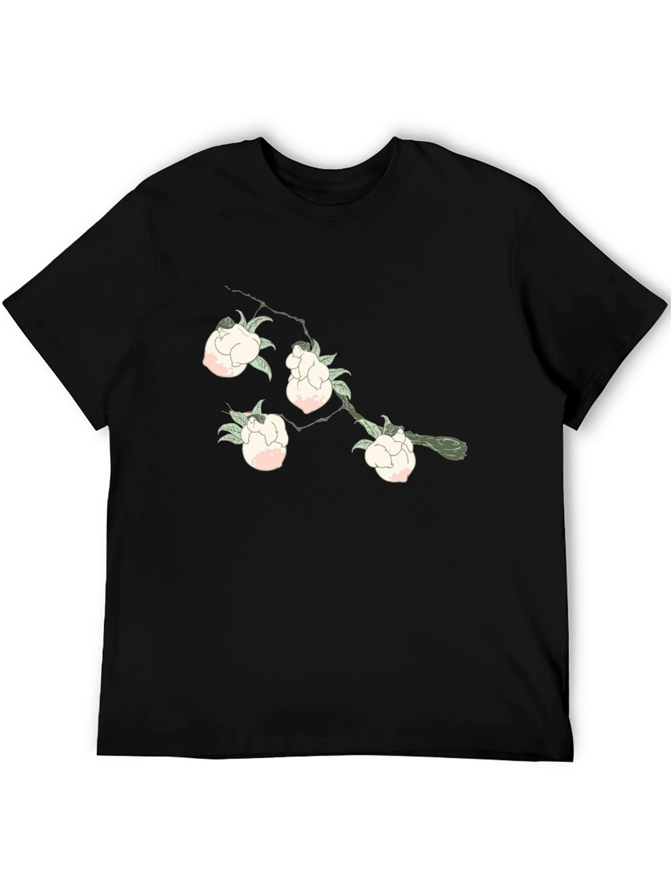 Floral Branch Print Black T-Shirt