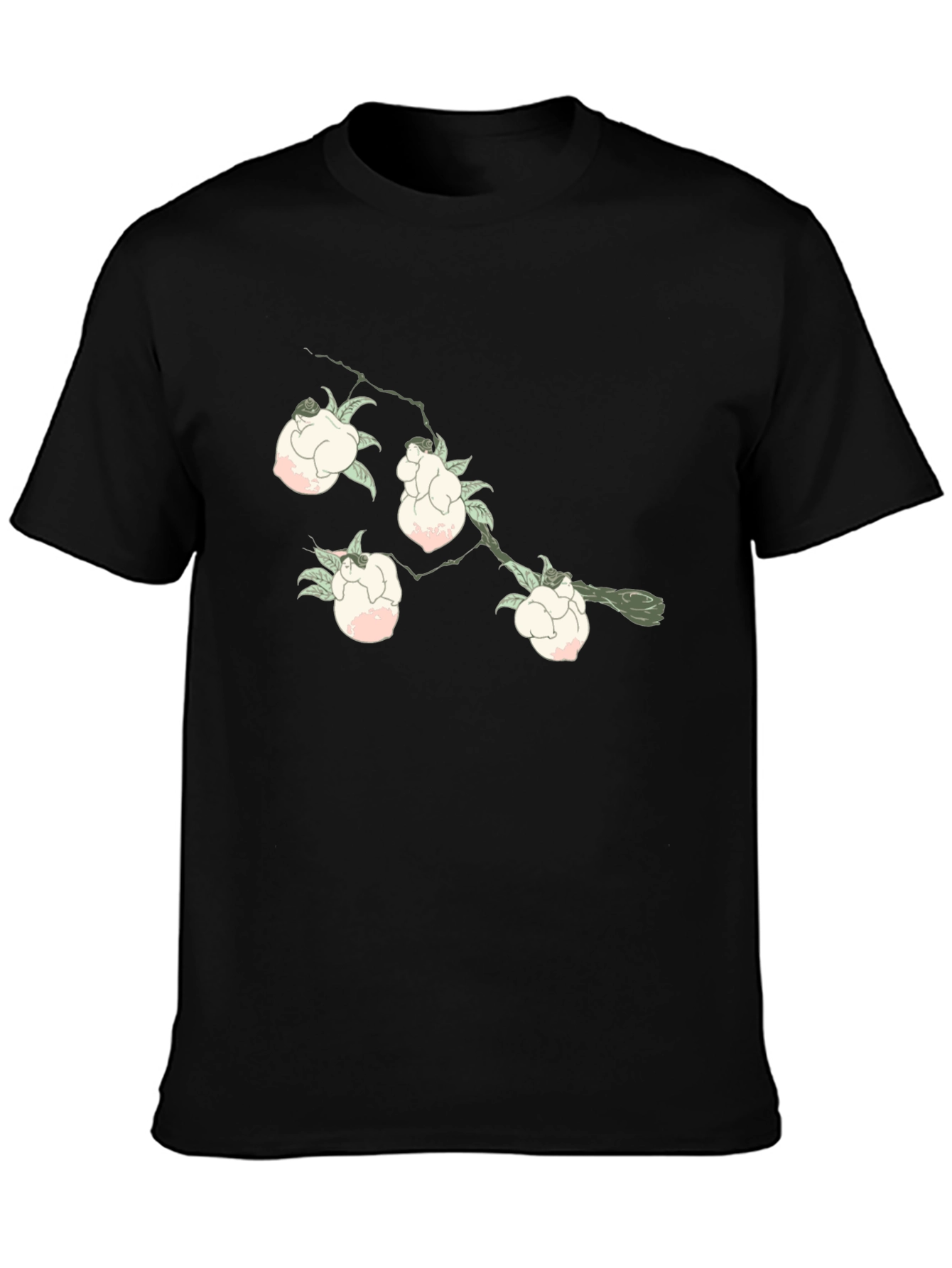 Floral Branch Print Black T-Shirt