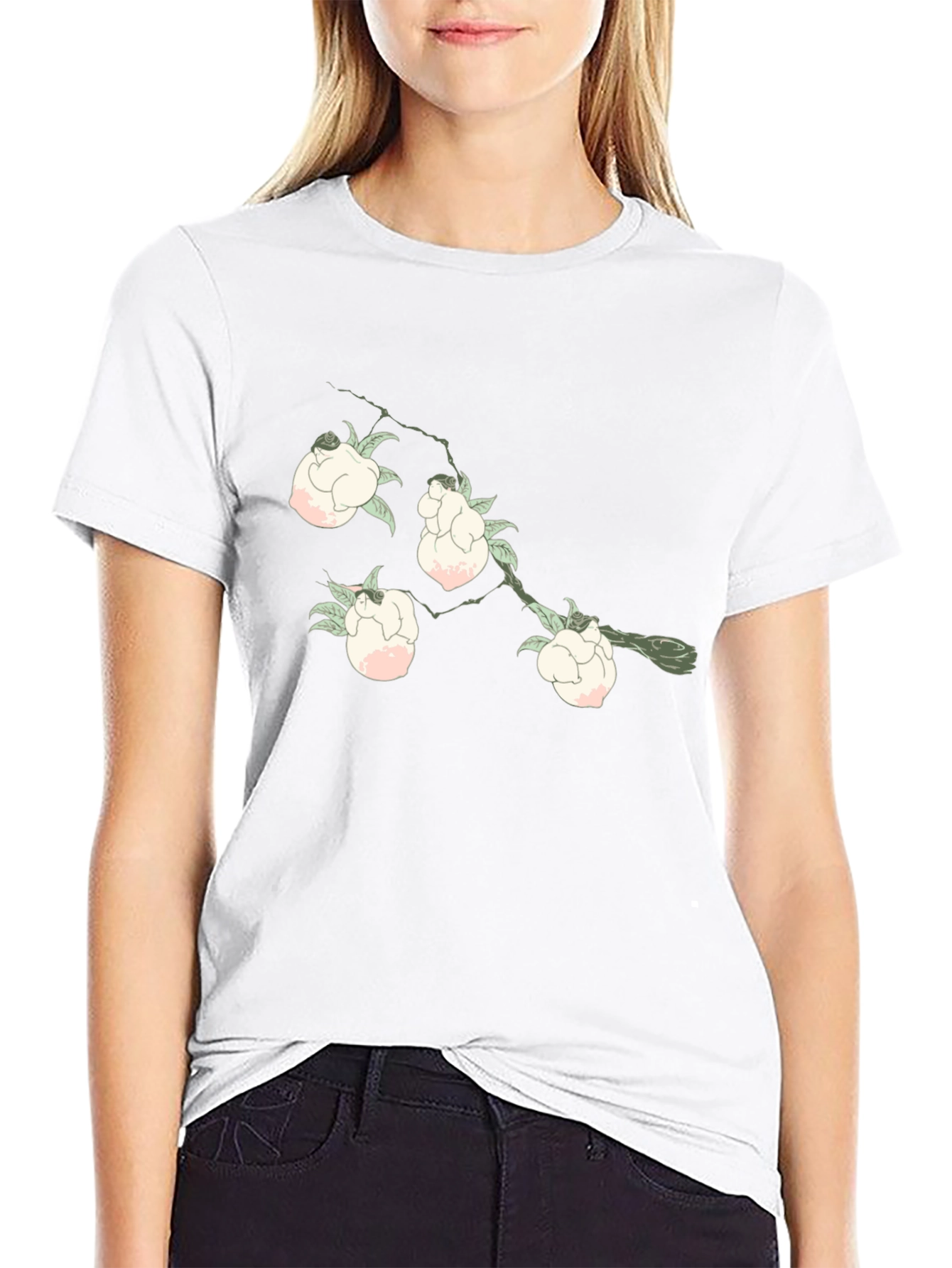 Floral Branch Print Black T-Shirt