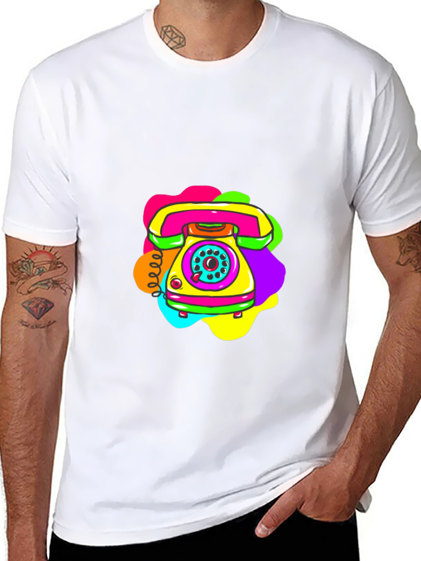 Retro Rotary Phone Graphic Tee - Black