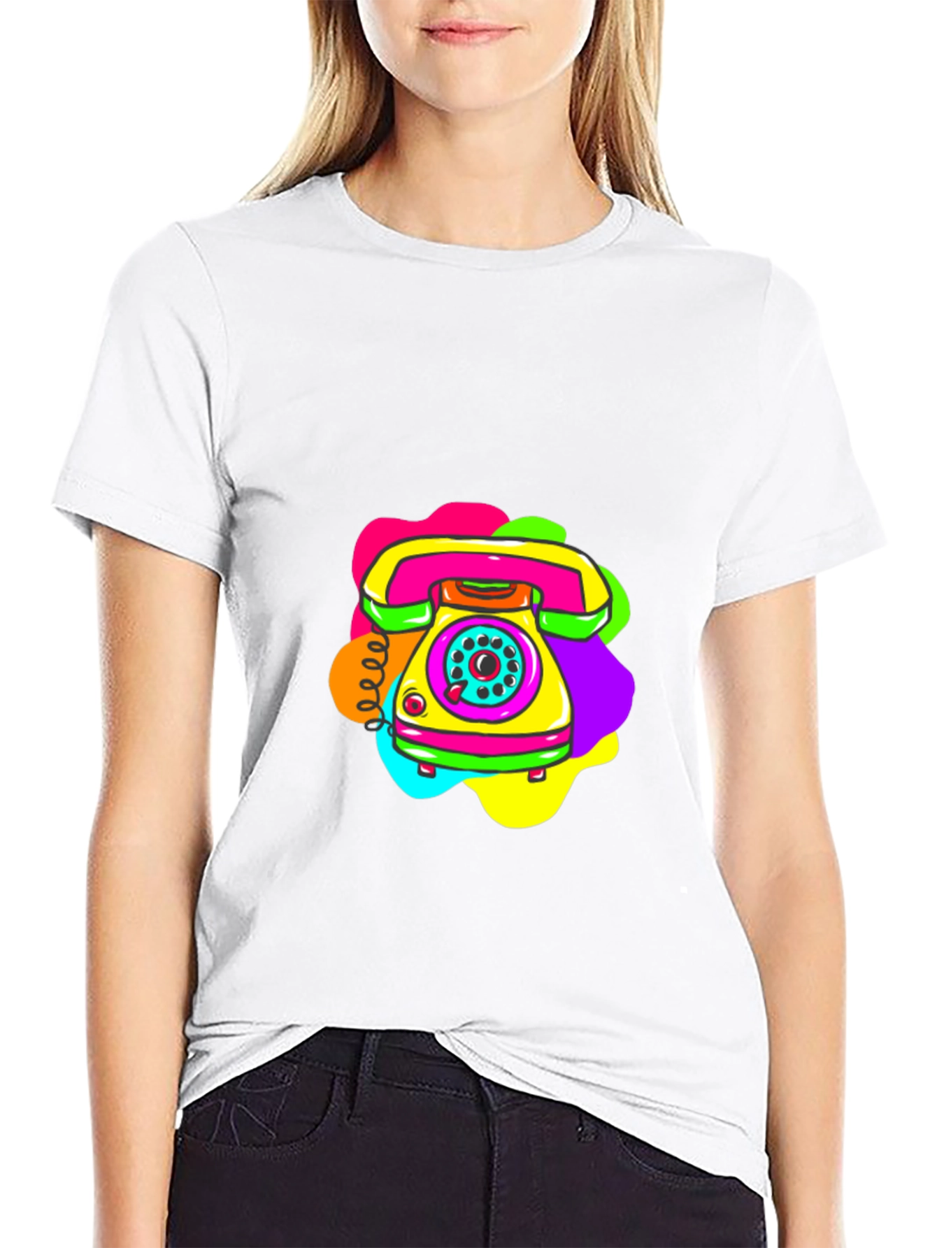 Retro Rotary Phone Graphic Tee - Black