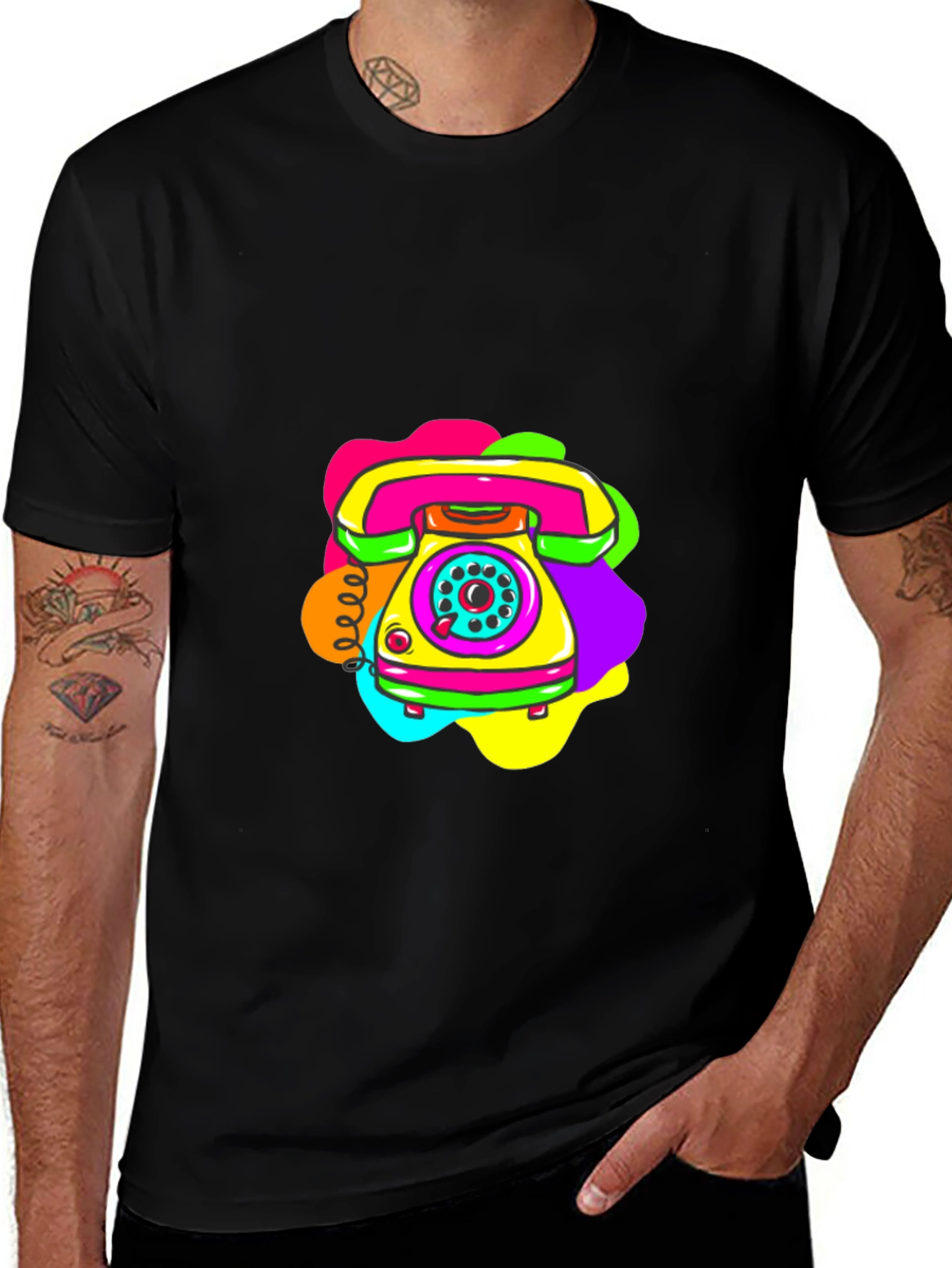Retro Rotary Phone Graphic Tee - Black