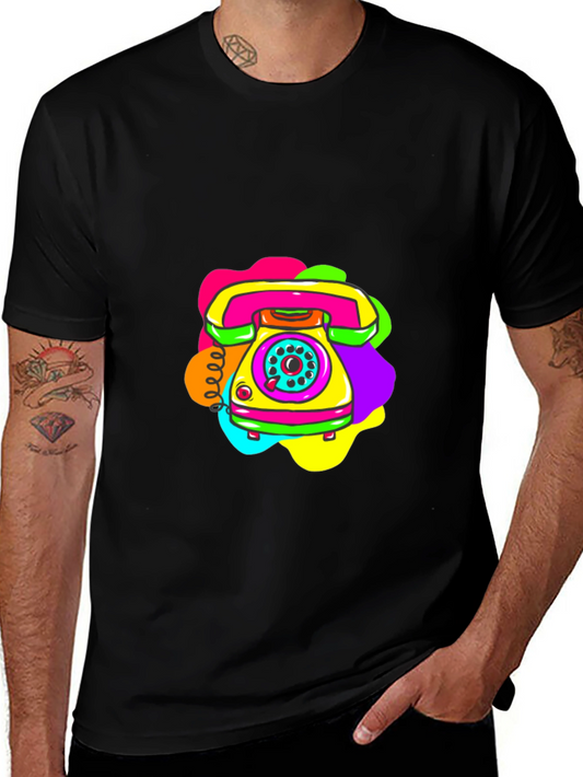 Retro Rotary Phone Graphic Tee - Black