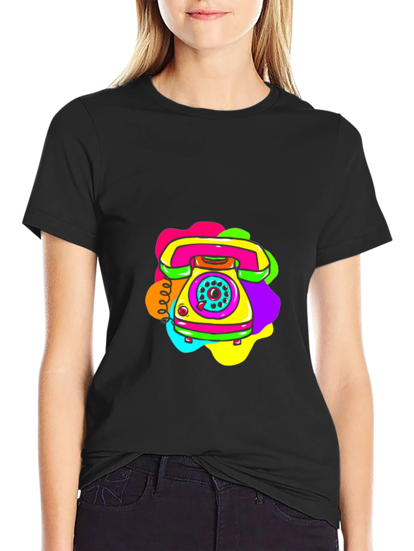 Retro Rotary Phone Graphic Tee - Black