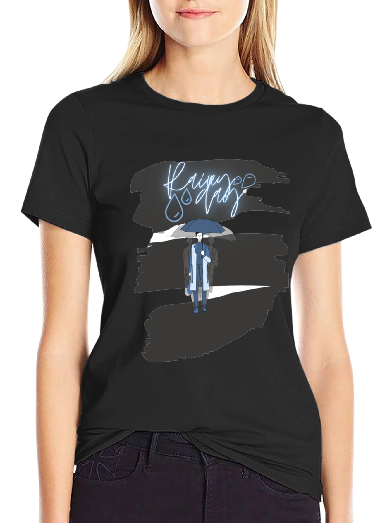 Rainy Day Graphic Tee - Stylish Black T-Shirt