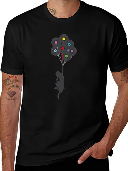 Vinyl Record Balloon Graphic Print T-Shirt