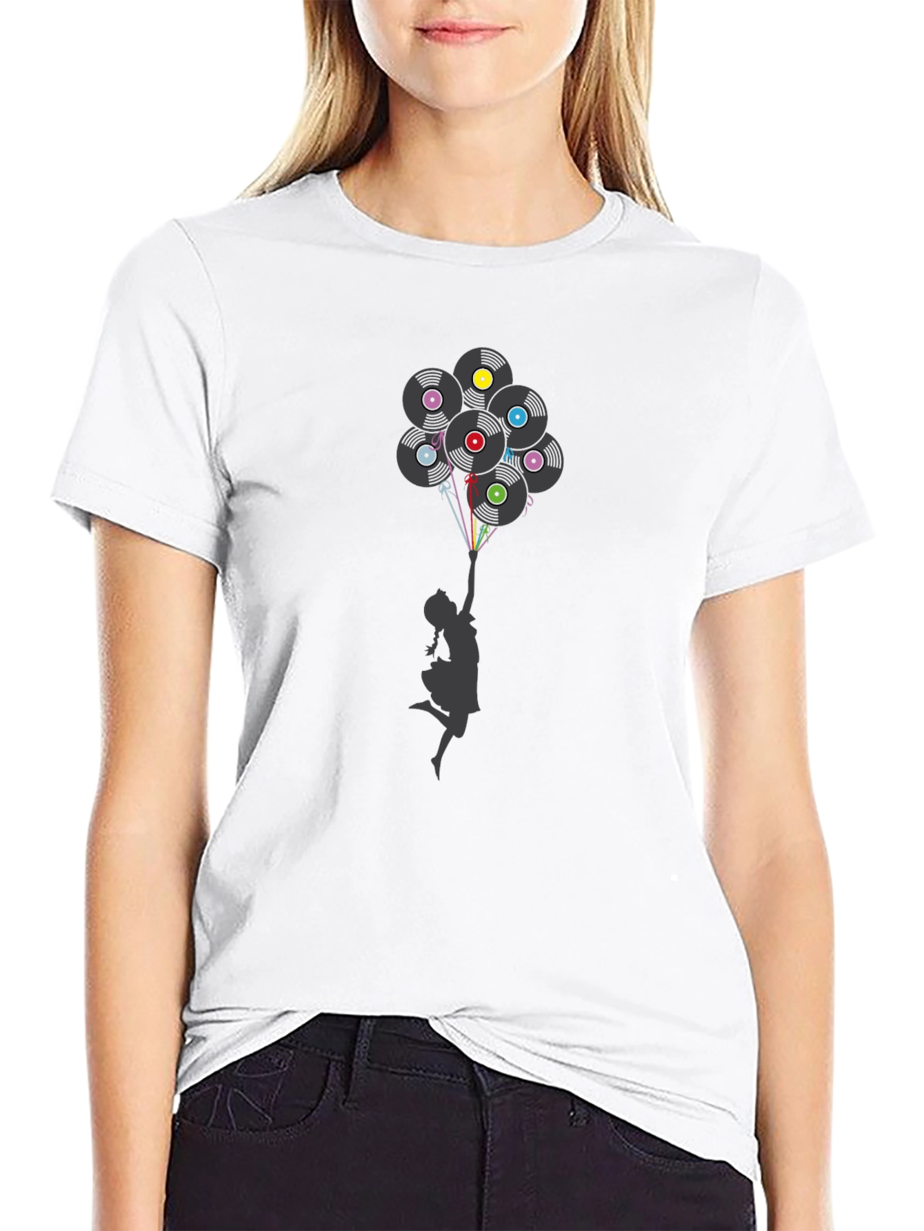 Vinyl Record Balloon Graphic Print T-Shirt
