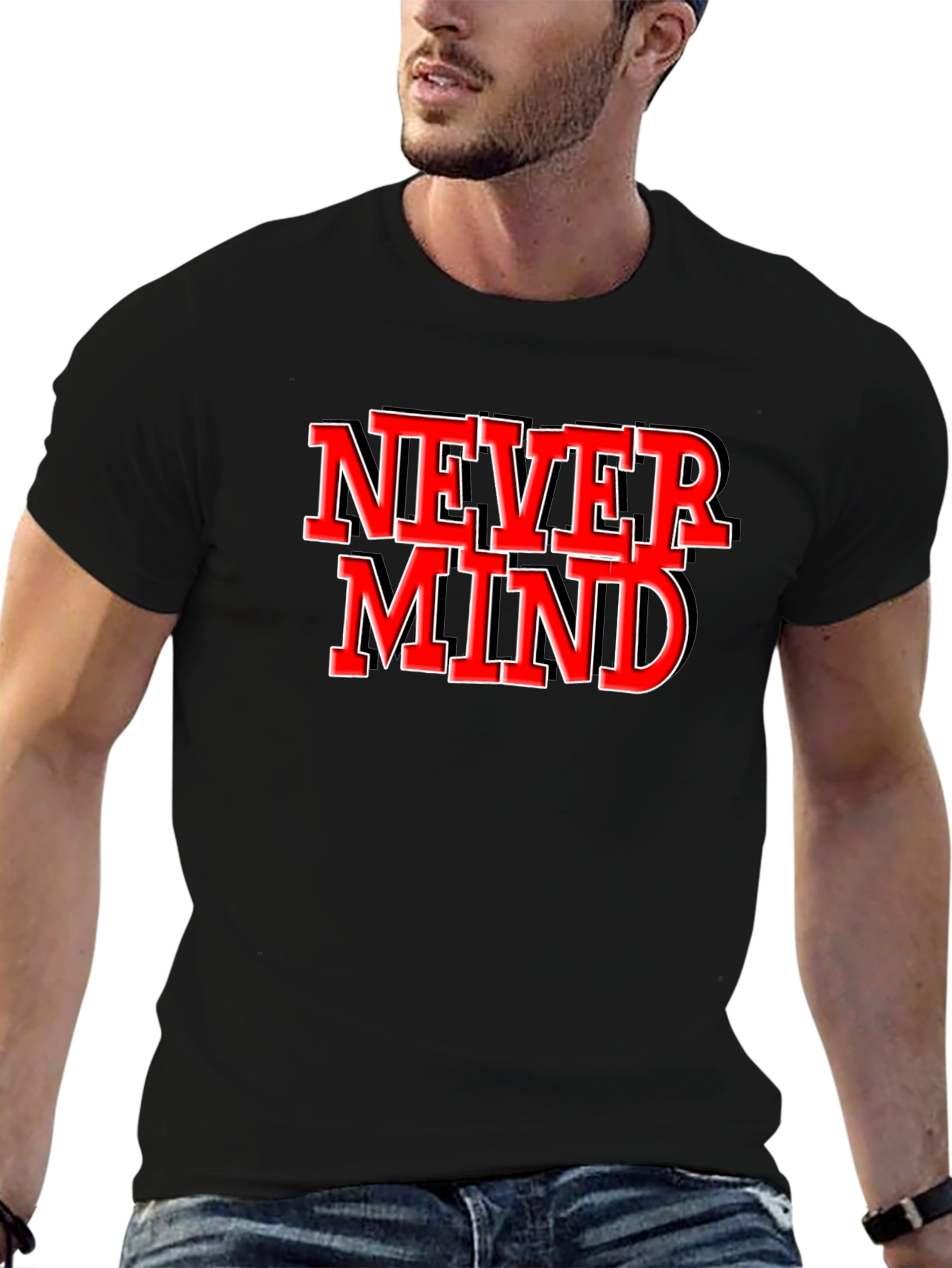Never Mind Graphic Tee - Black Crew Neck T-Shirt