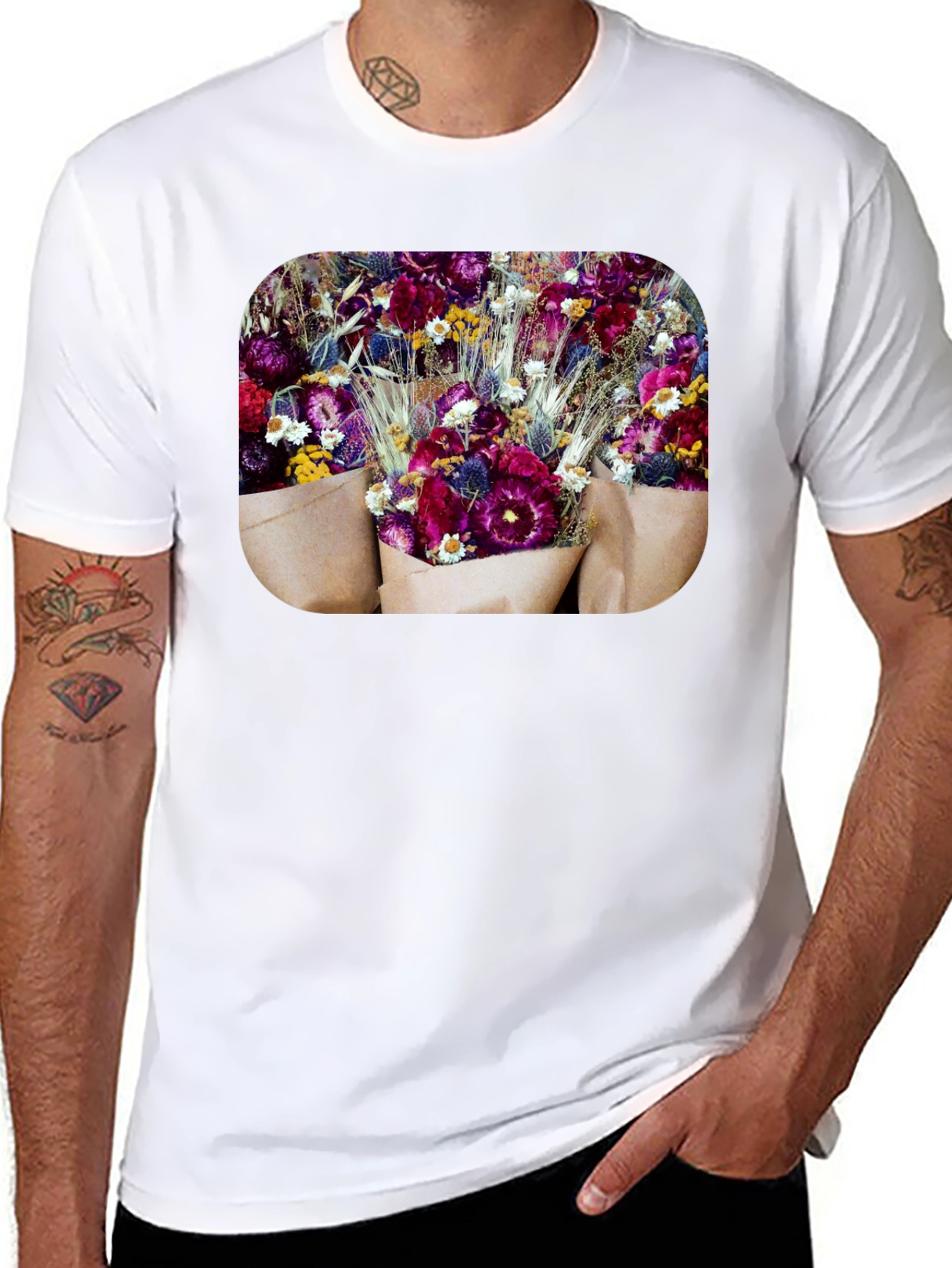 Floral Bouquet Graphic Print Black T-Shirt