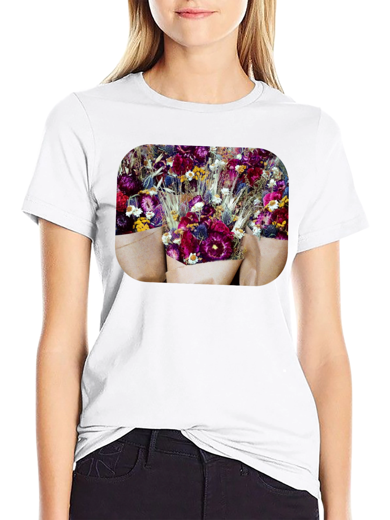 Floral Bouquet Graphic Print Black T-Shirt