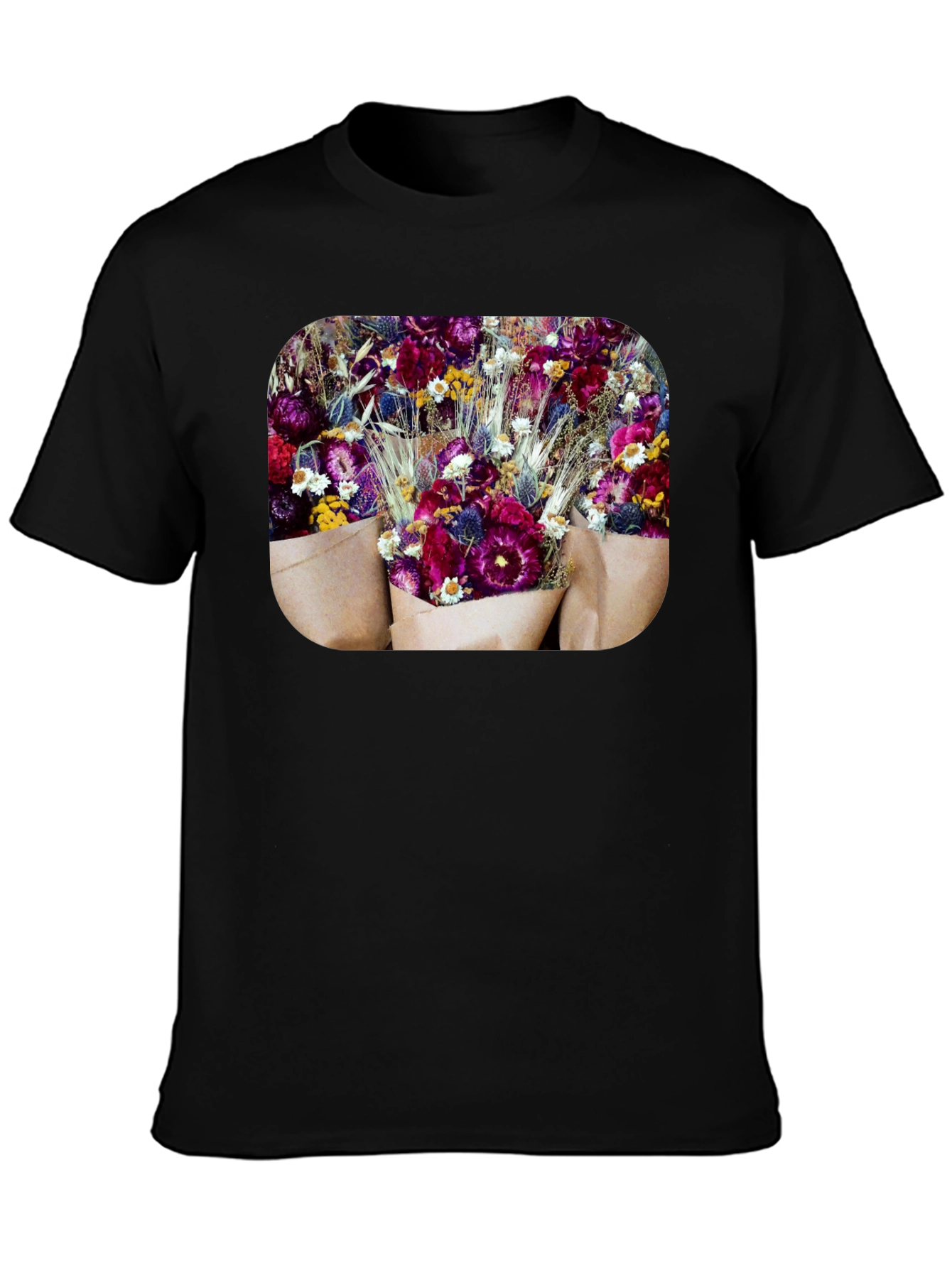 Floral Bouquet Graphic Print Black T-Shirt