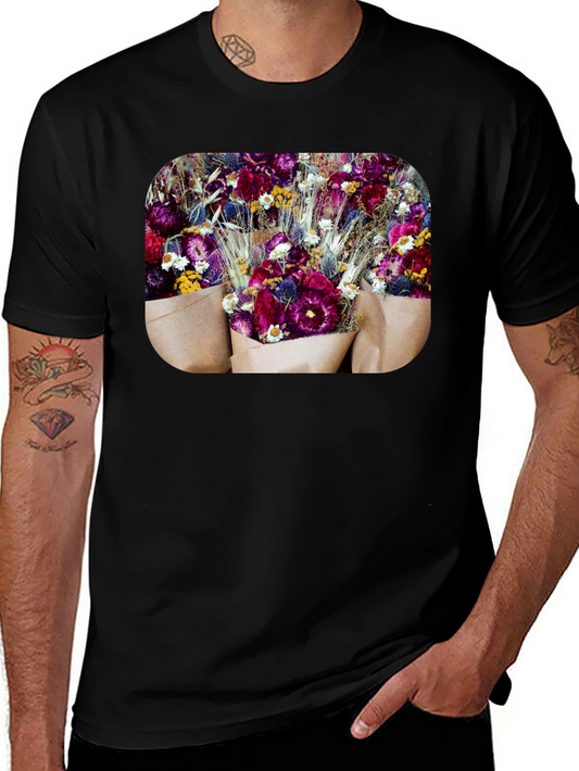 Floral Bouquet Graphic Print Black T-Shirt