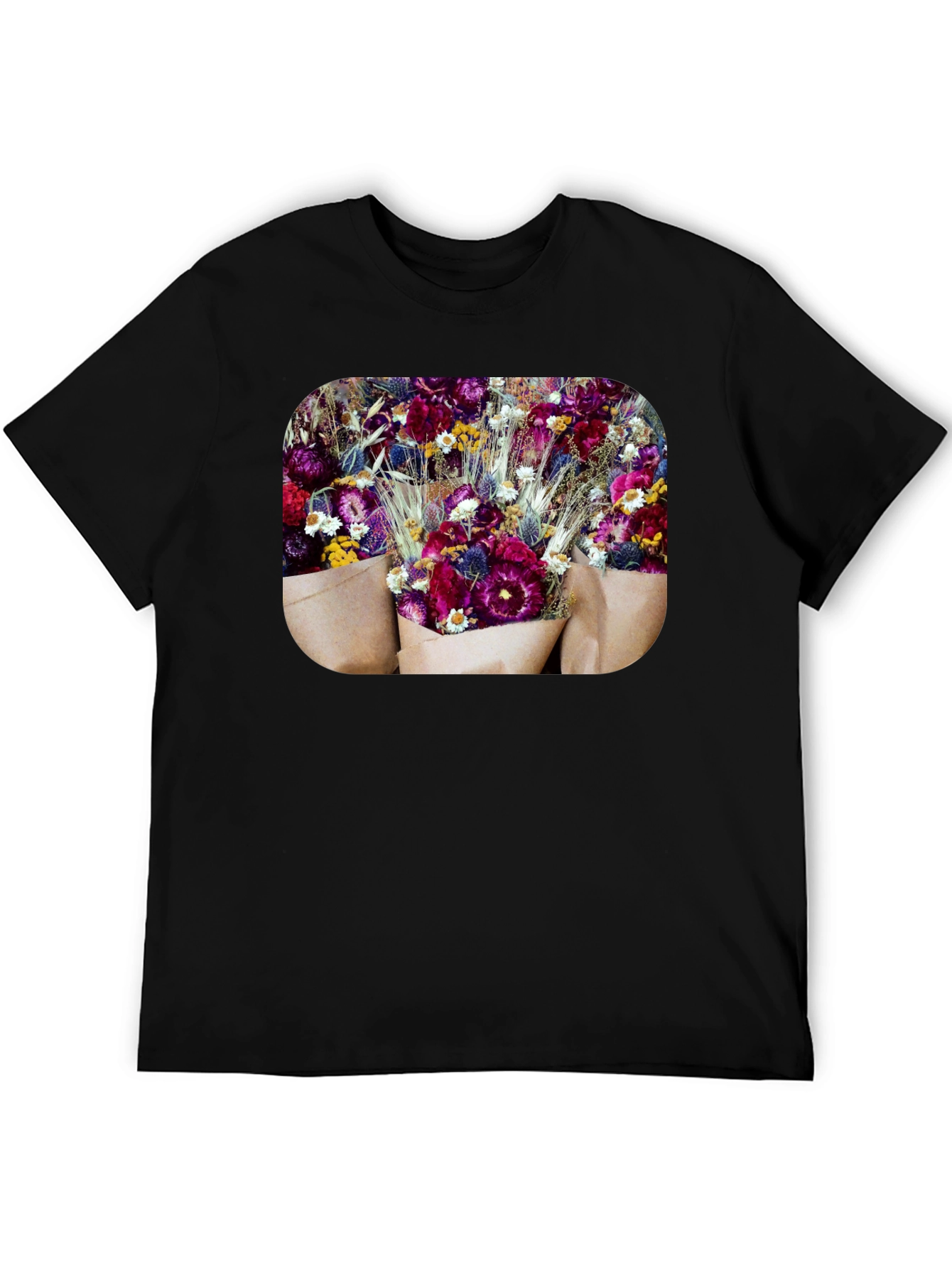 Floral Bouquet Graphic Print Black T-Shirt