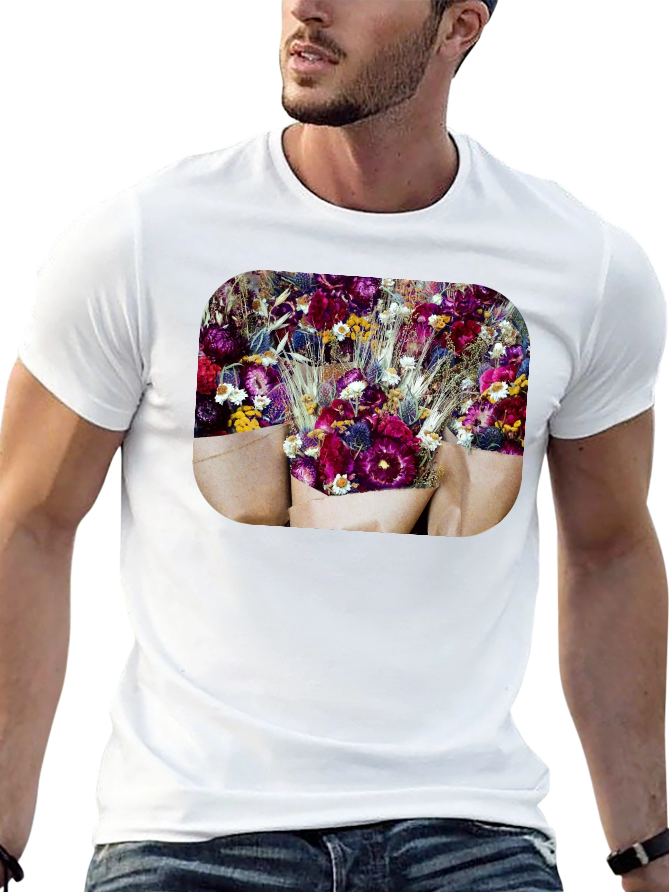 Floral Bouquet Graphic Print Black T-Shirt