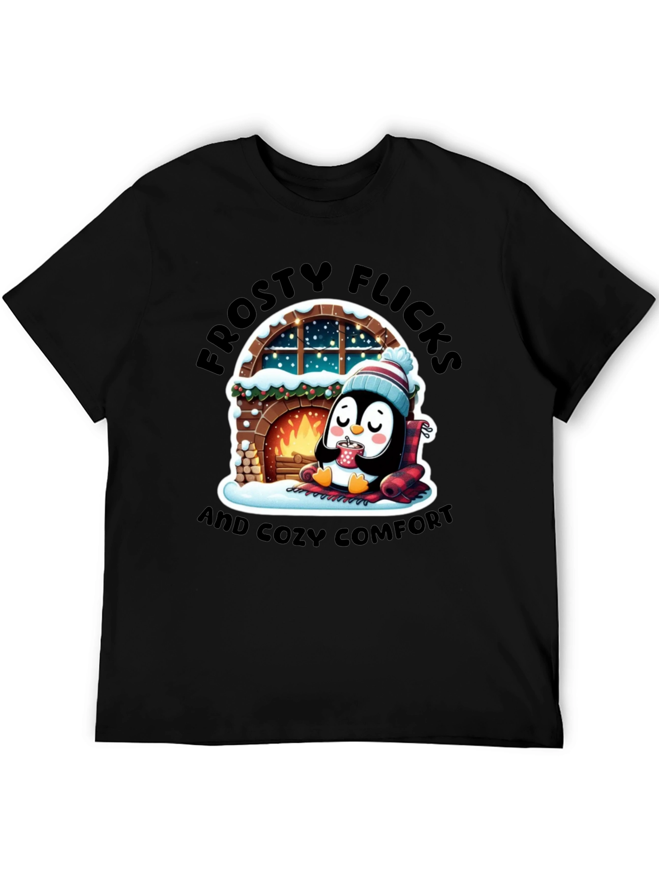 Cozy Penguin Black T-Shirt
