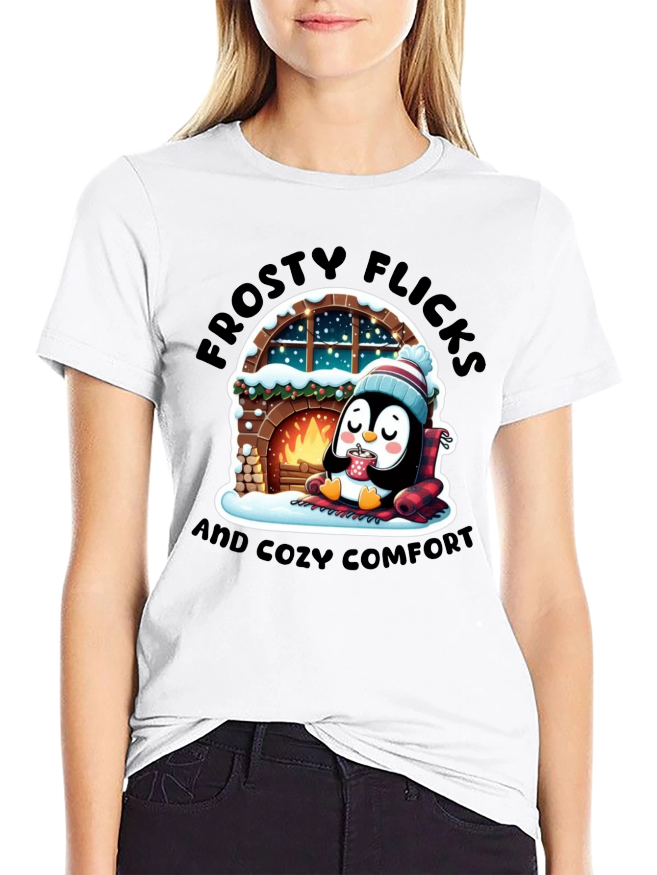 Cozy Penguin Black T-Shirt