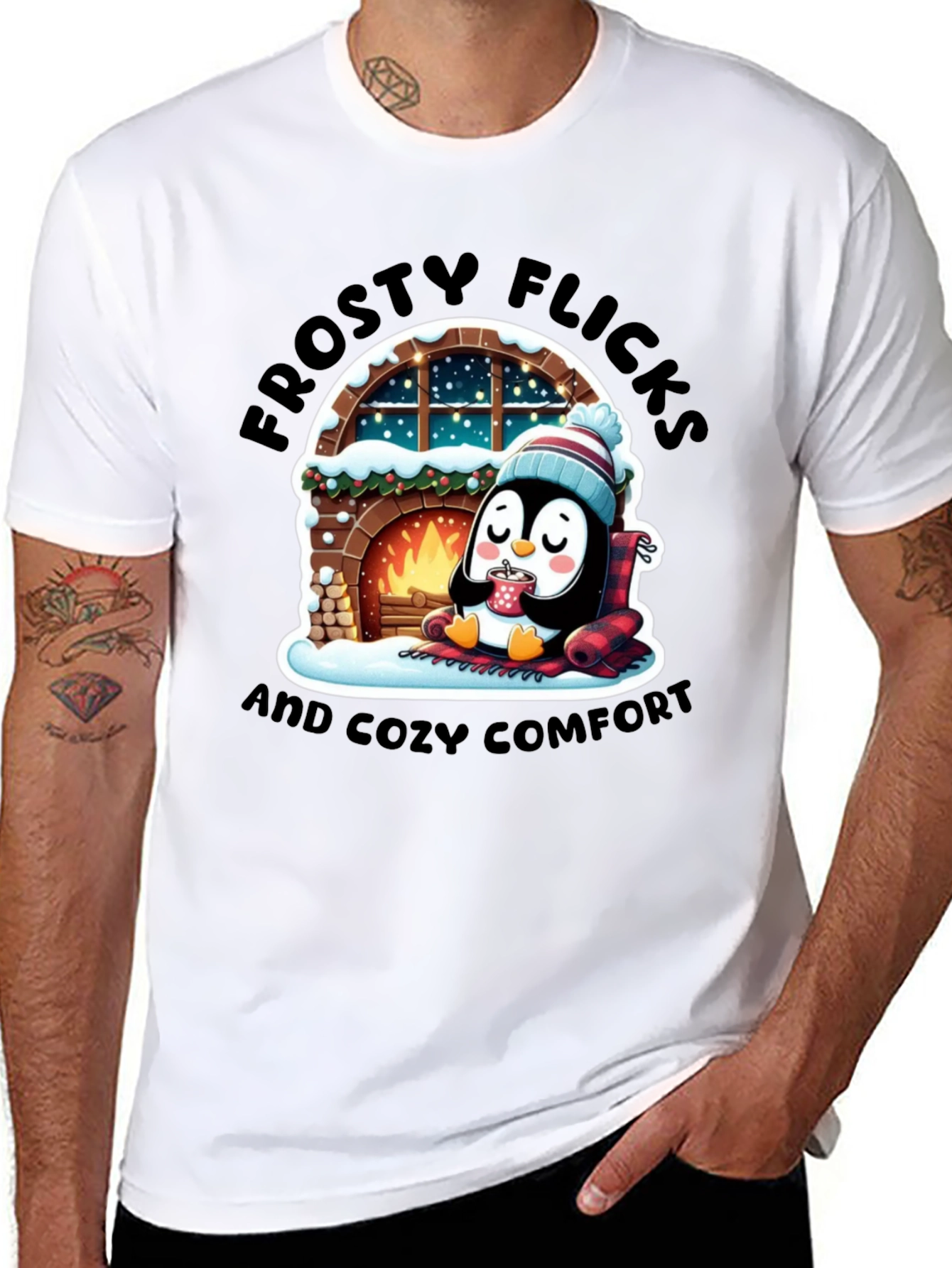 Cozy Penguin Black T-Shirt