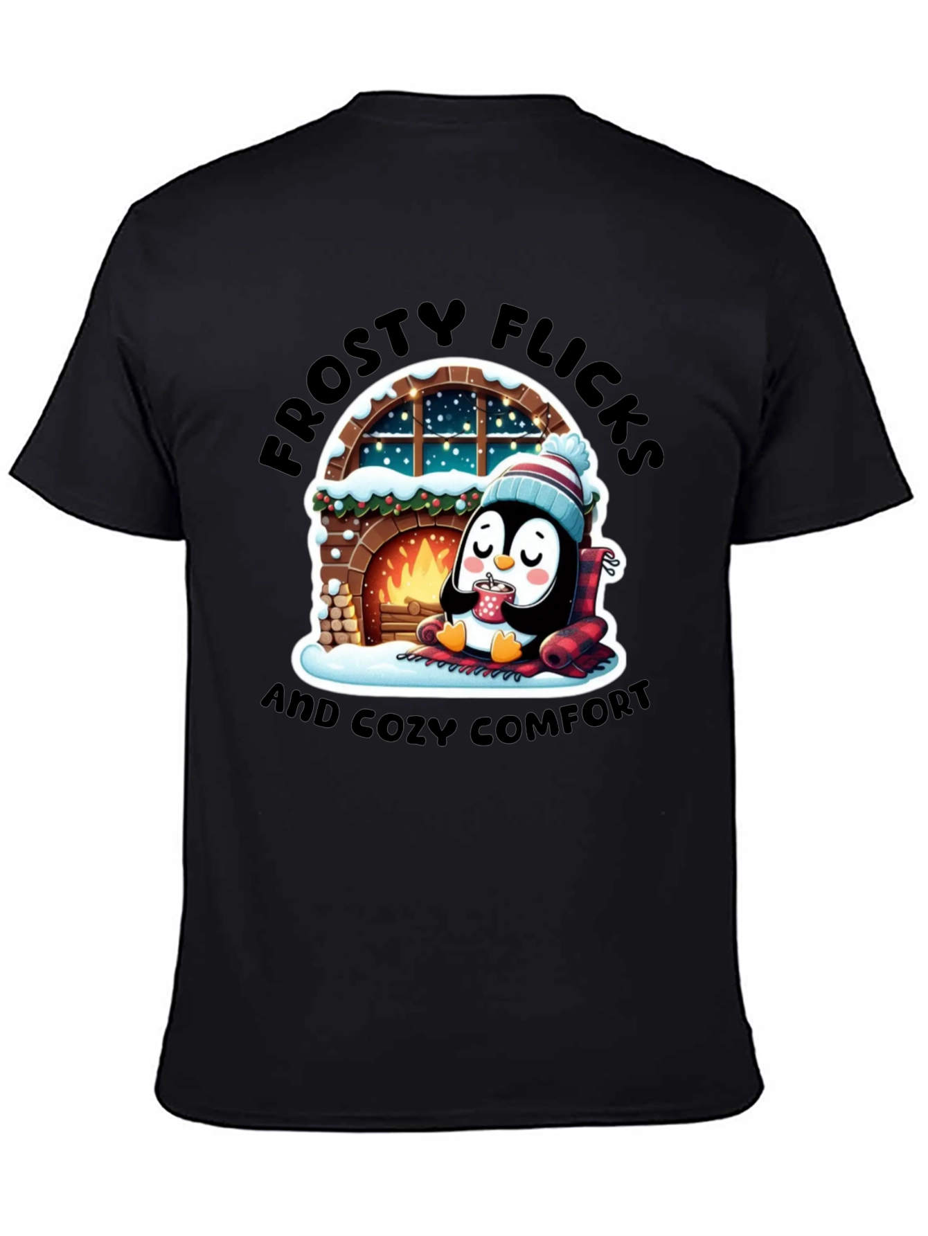 Cozy Penguin Black T-Shirt