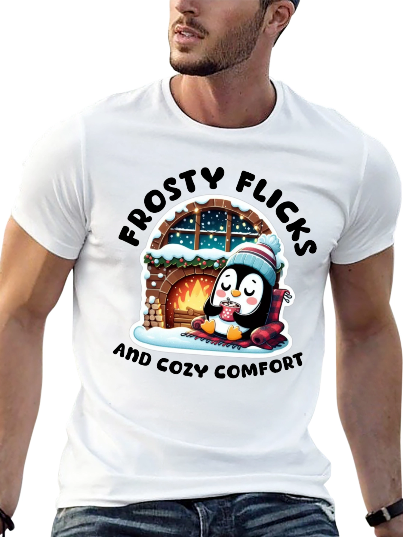 Cozy Penguin Black T-Shirt