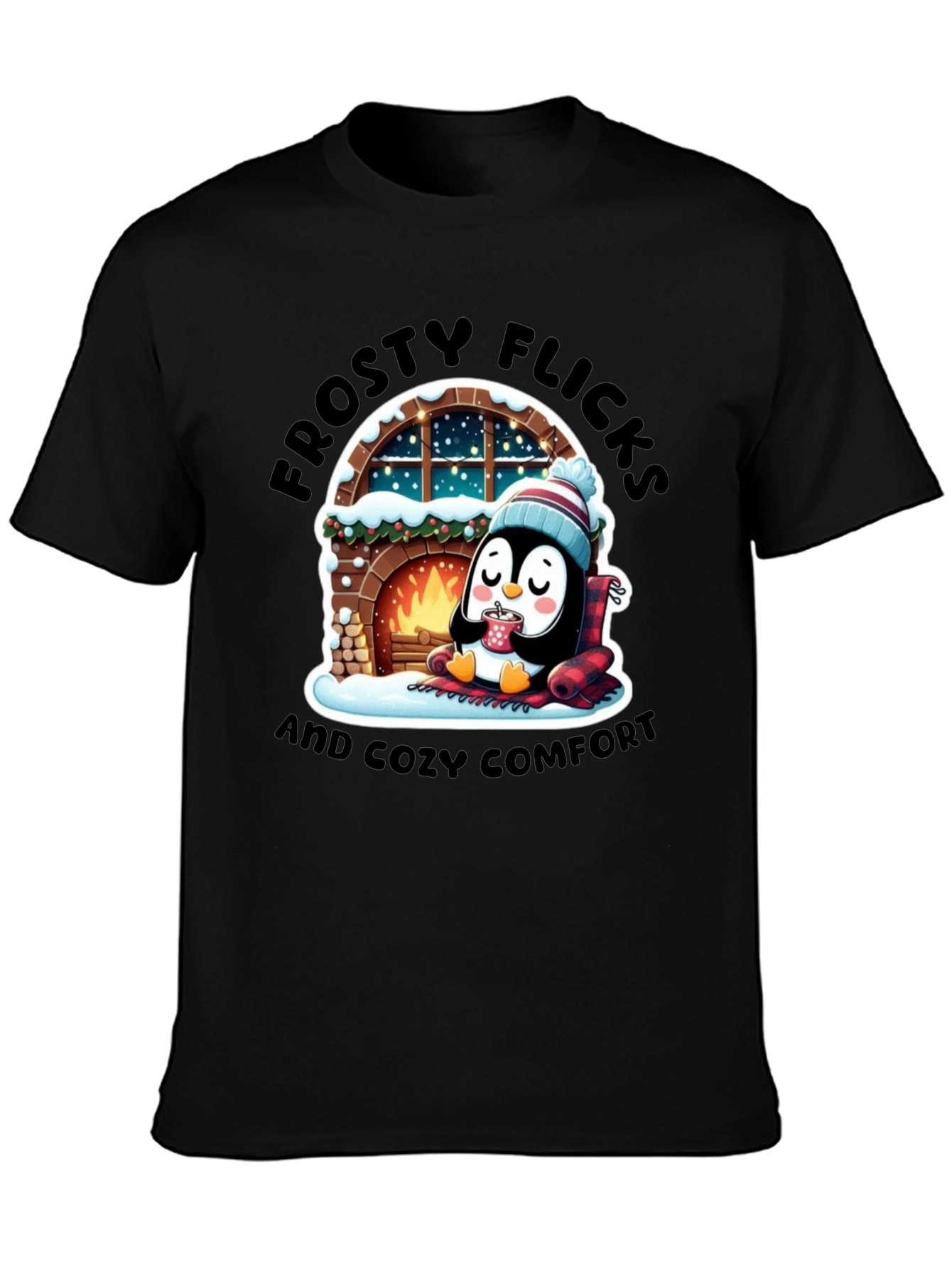 Cozy Penguin Black T-Shirt