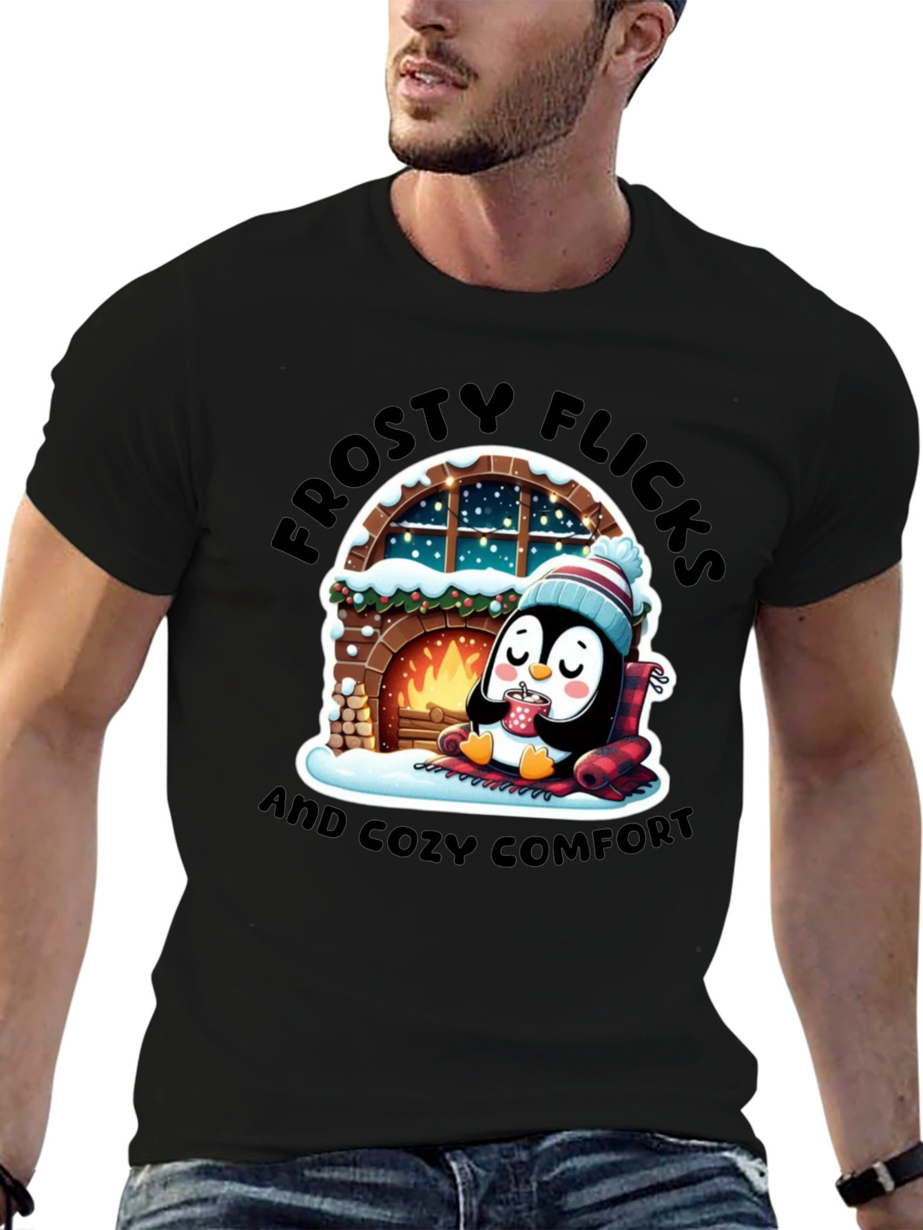 Cozy Penguin Black T-Shirt