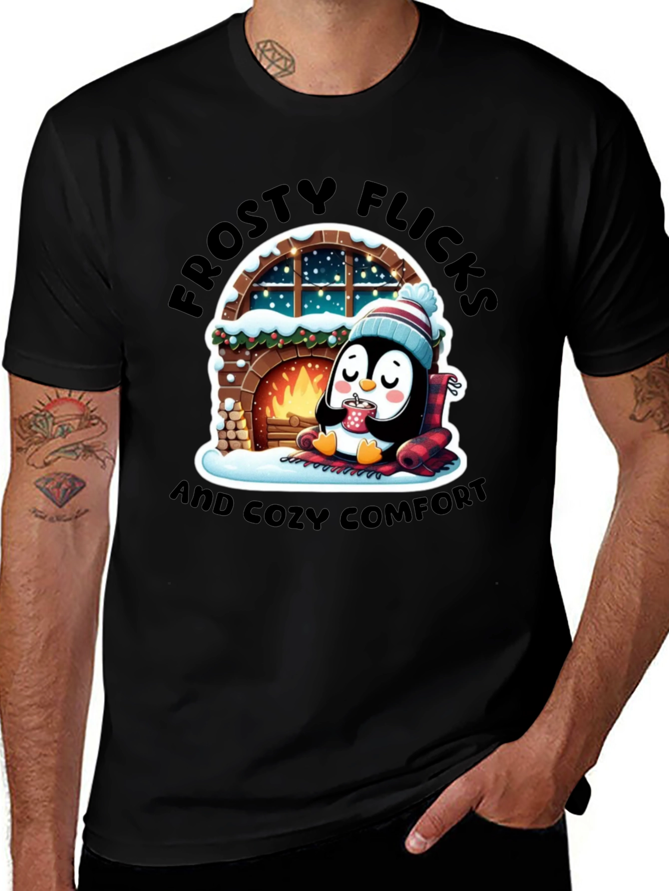 Cozy Penguin Black T-Shirt