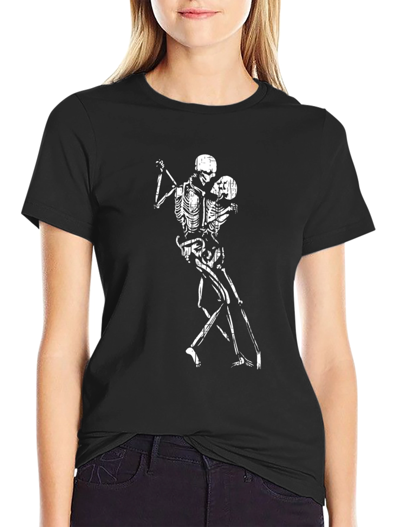 Dancing Skeletons Graphic Tee - Black Cotton