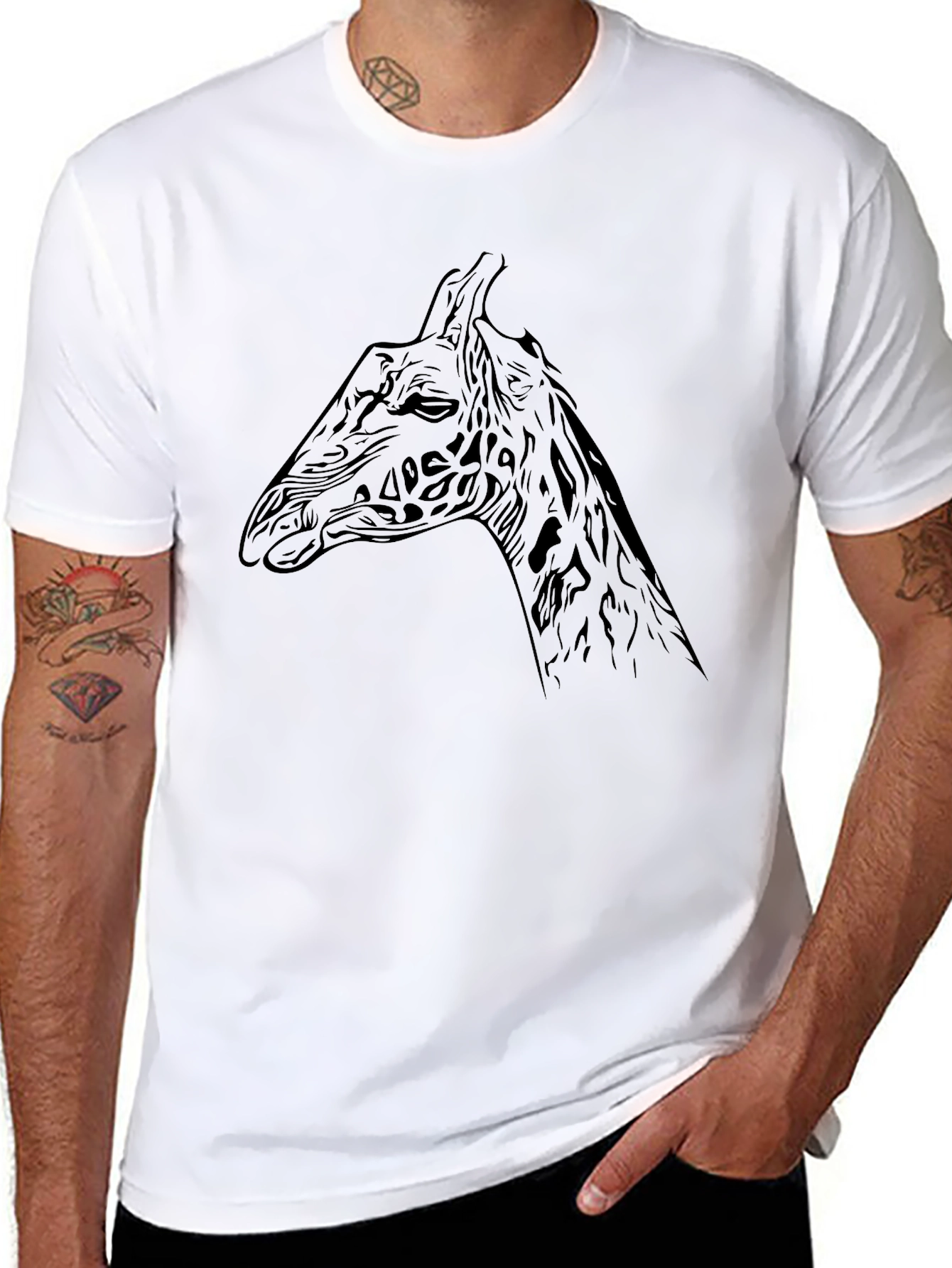 Giraffe Outline Graphic Tee - Unisex Black T-Shirt