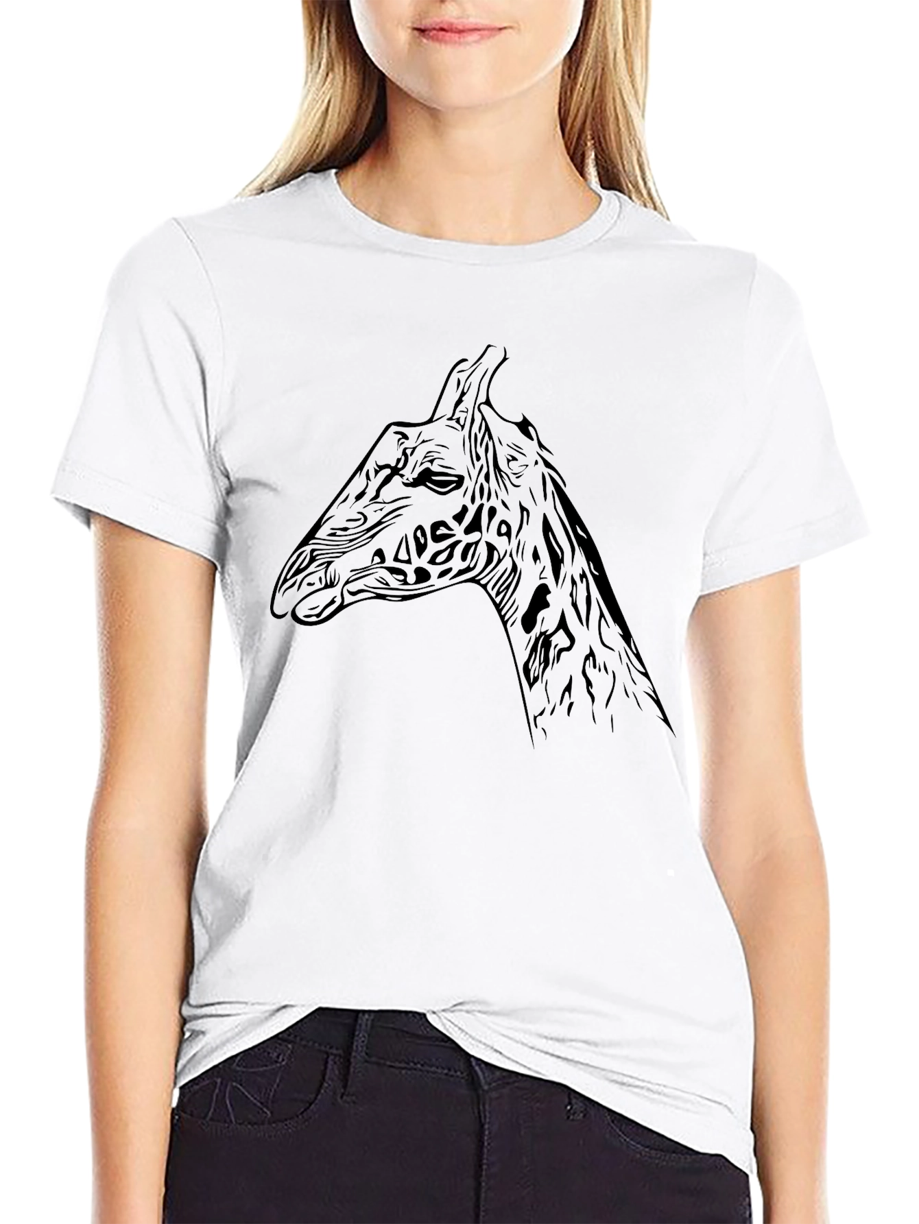 Giraffe Outline Graphic Tee - Unisex Black T-Shirt