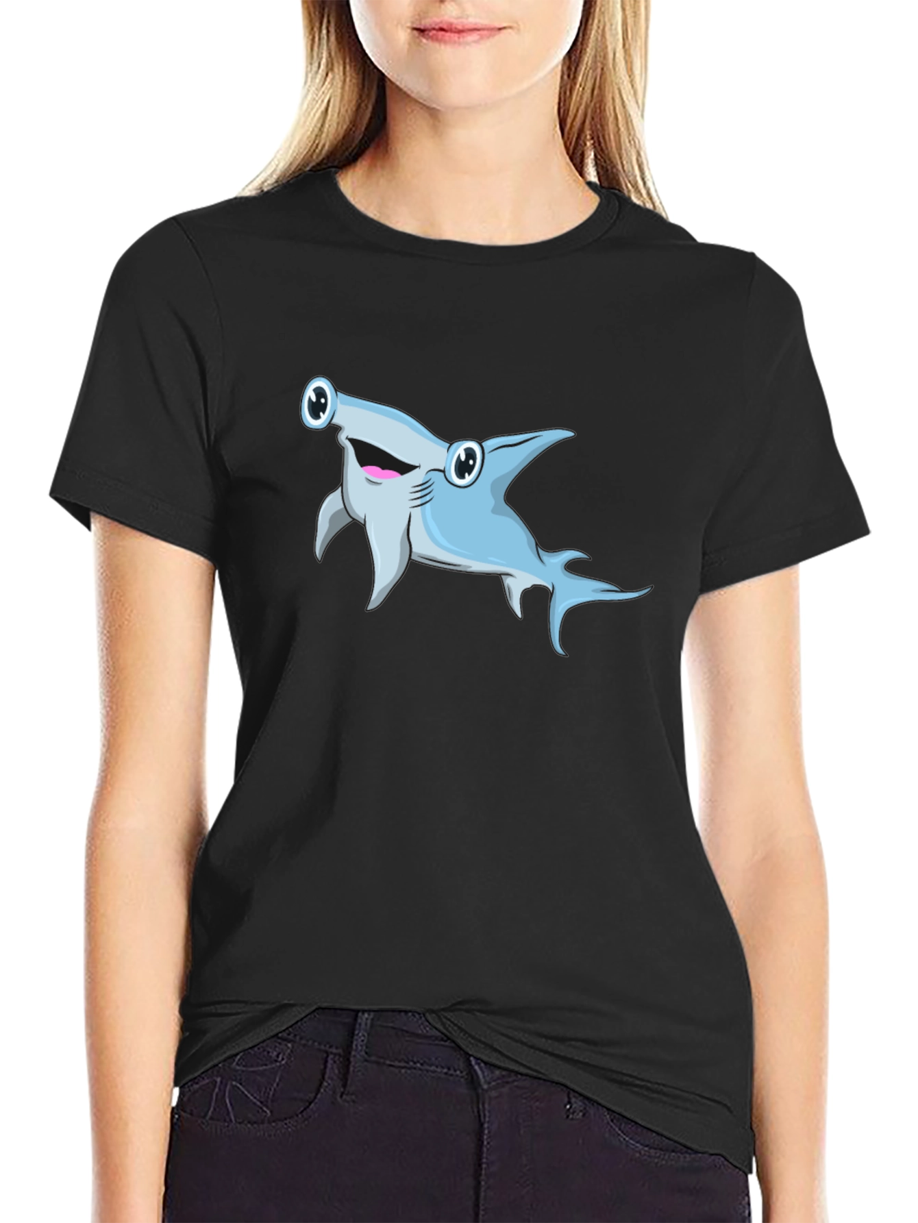Cartoon Hammerhead Shark Graphic T-Shirt