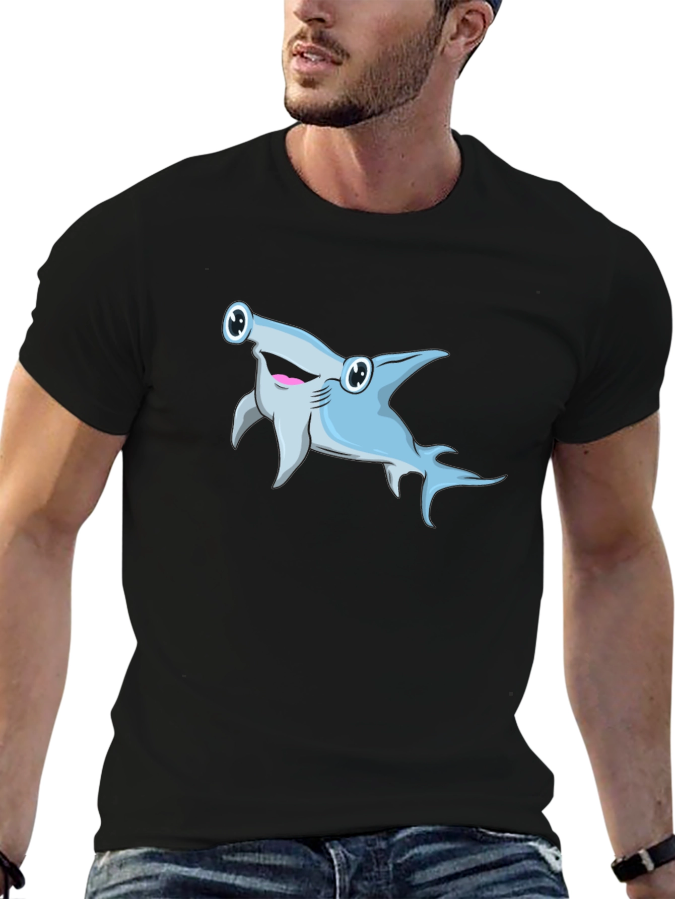 Cartoon Hammerhead Shark Graphic T-Shirt