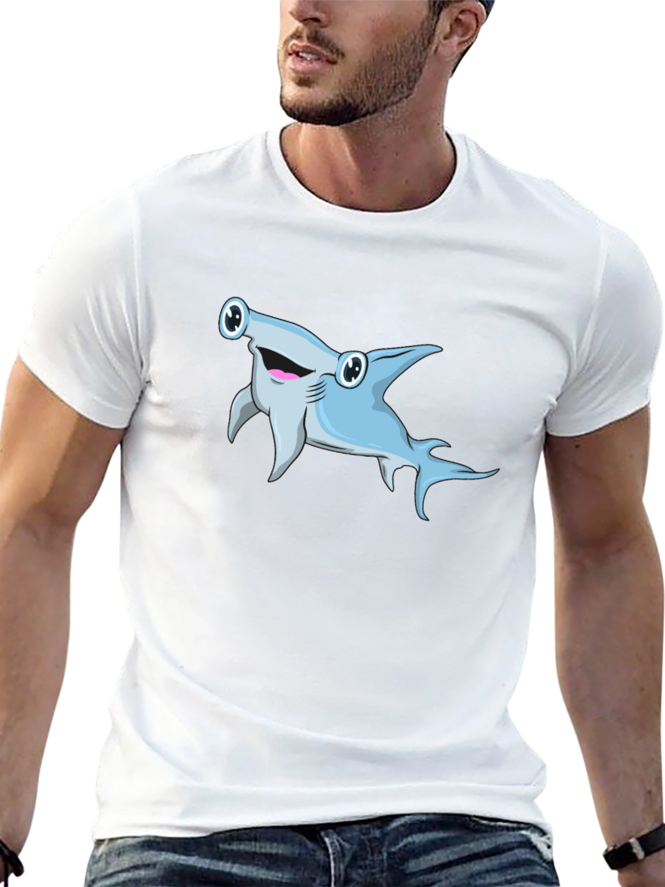 Cartoon Hammerhead Shark Graphic T-Shirt