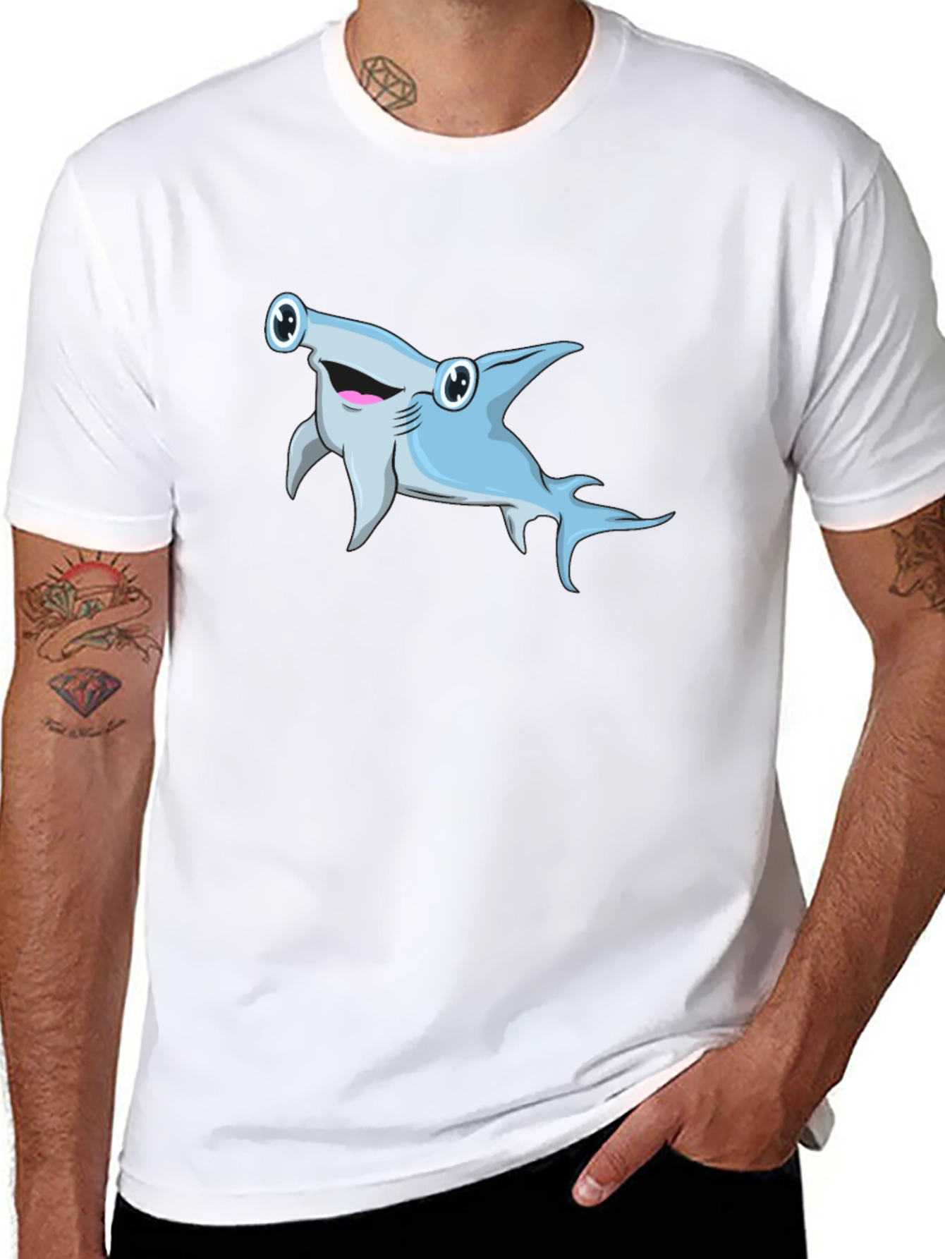 Cartoon Hammerhead Shark Graphic T-Shirt