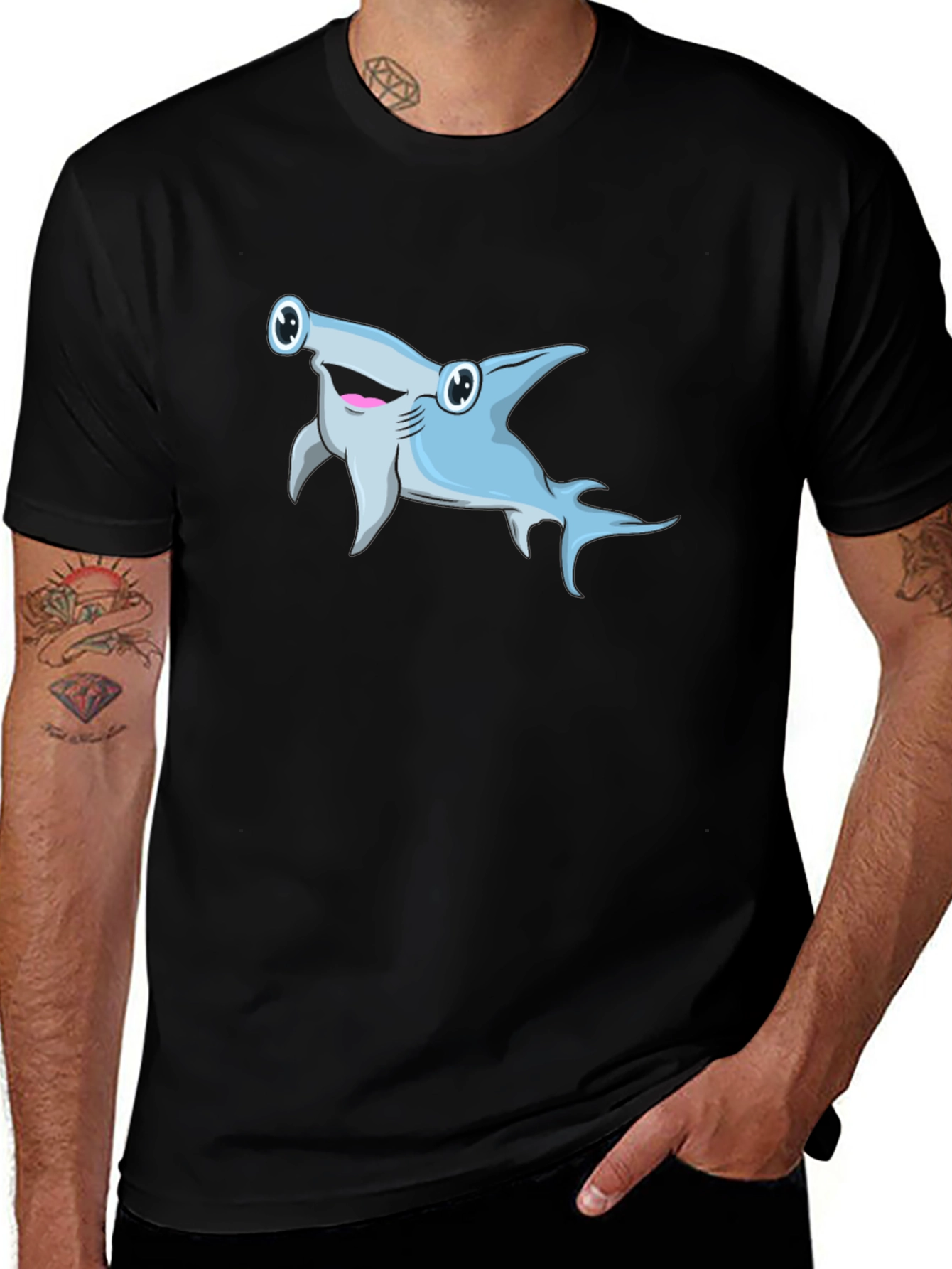 Cartoon Hammerhead Shark Graphic T-Shirt
