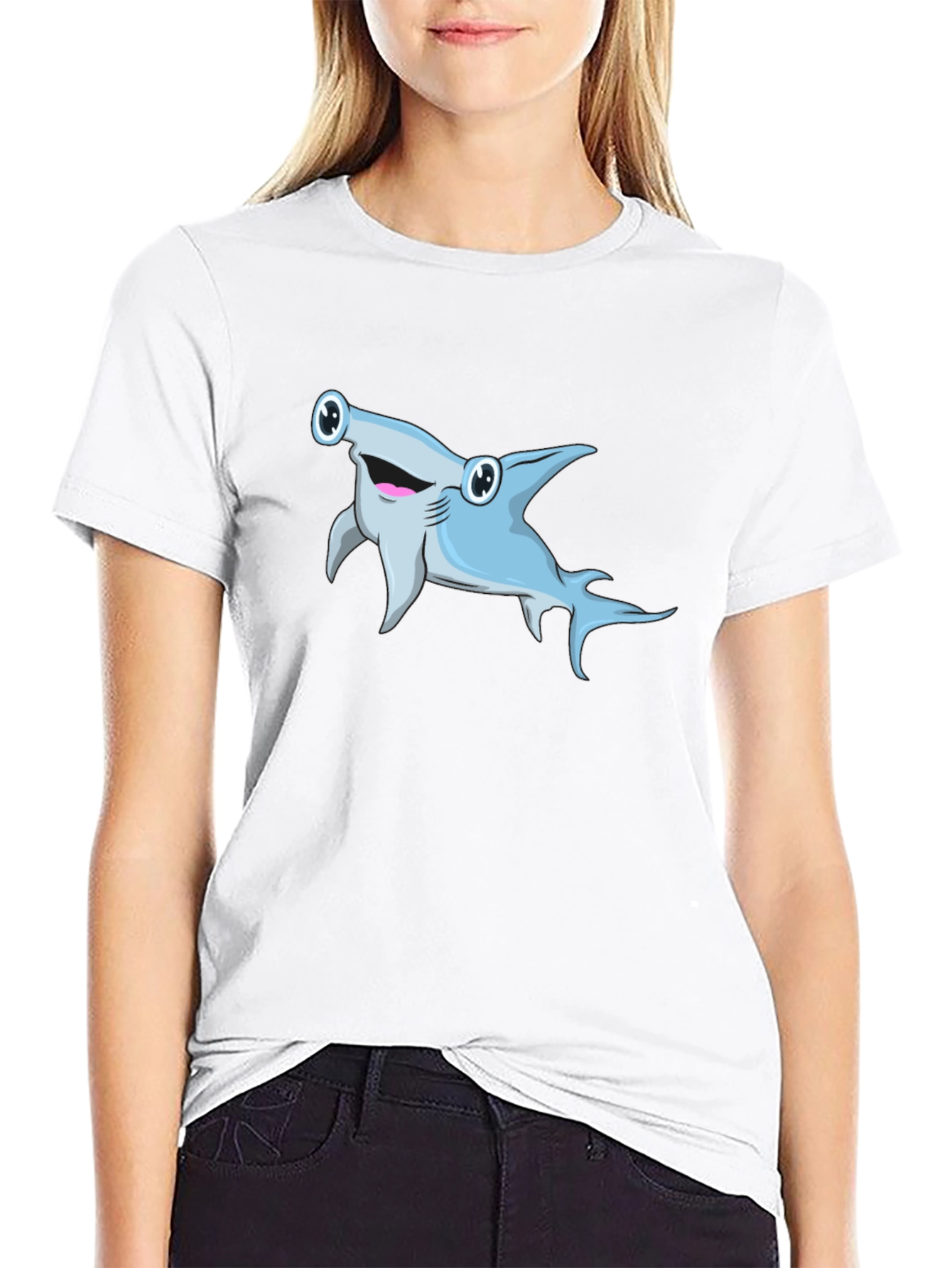 Cartoon Hammerhead Shark Graphic T-Shirt