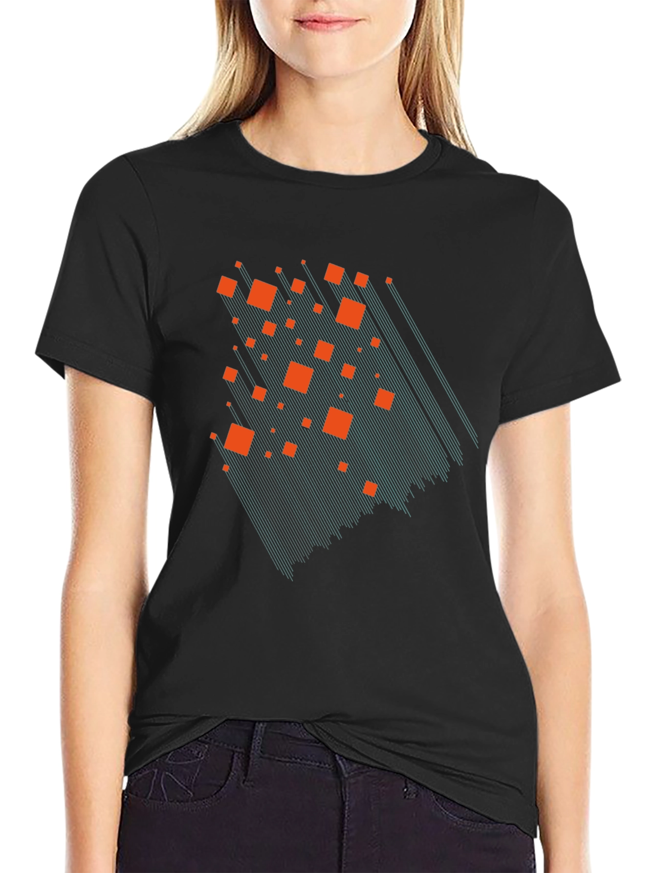 Geometric Cascade Graphic Tee - Modern Black T-Shirt