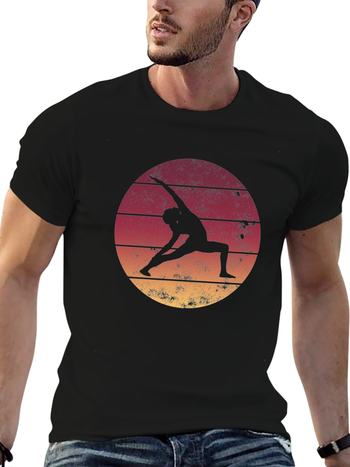 Yoga Pose Sunset Graphic Tee - Relaxed Fit