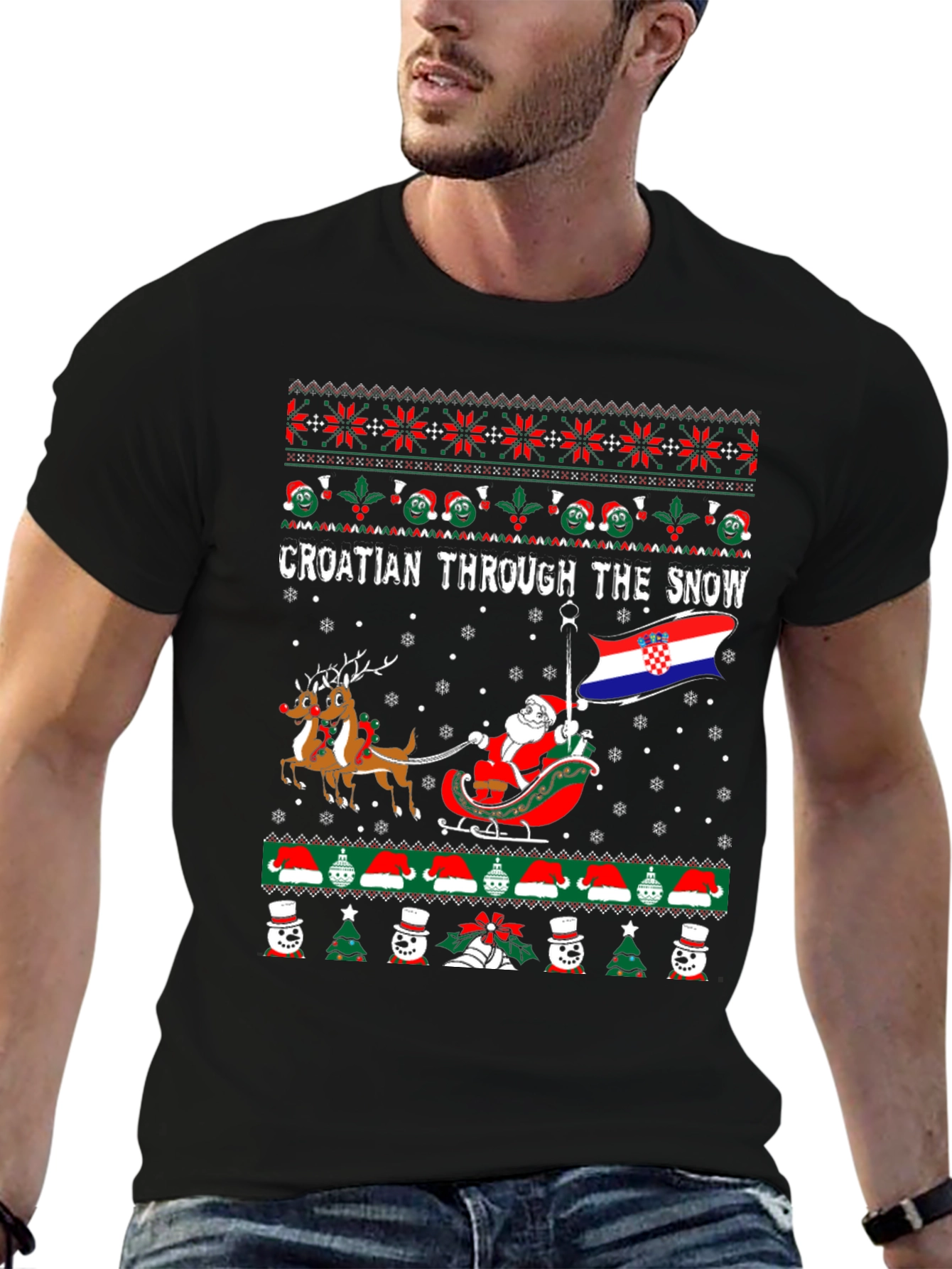 Croatian Through the Snow Ugly Christmas T-Shirt