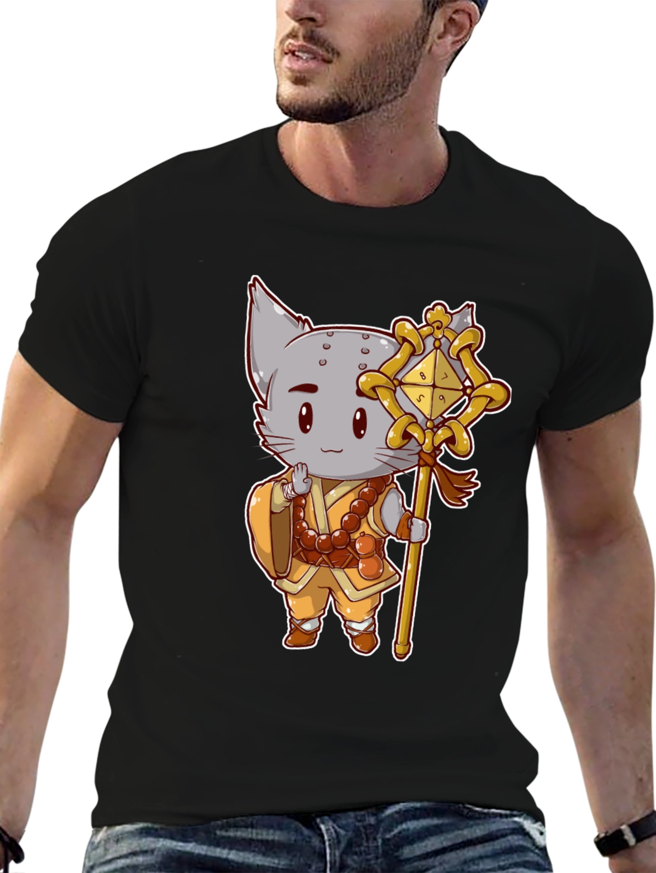 Monk Cat T-Shirt - Cute Anime Style