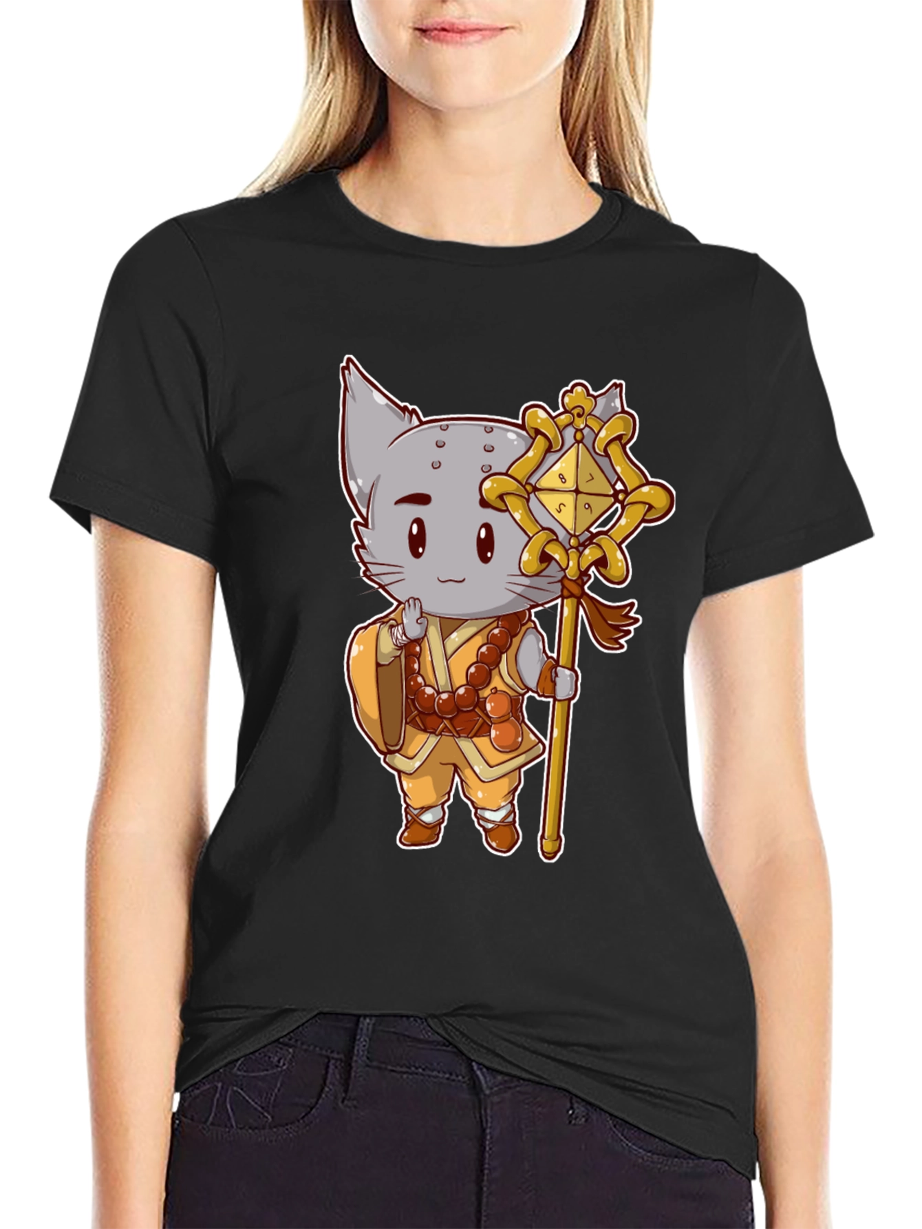 Monk Cat T-Shirt - Cute Anime Style