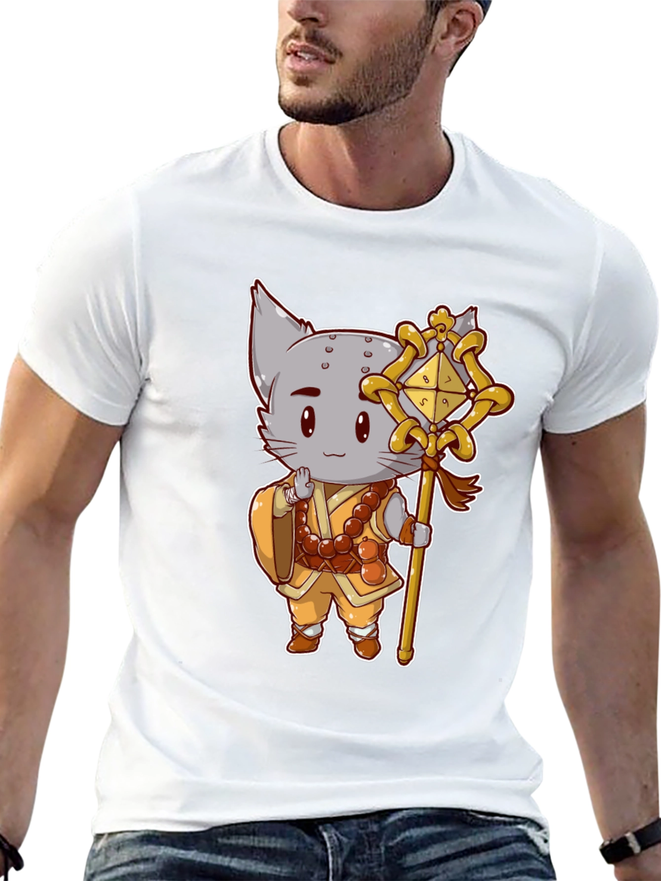 Monk Cat T-Shirt - Cute Anime Style